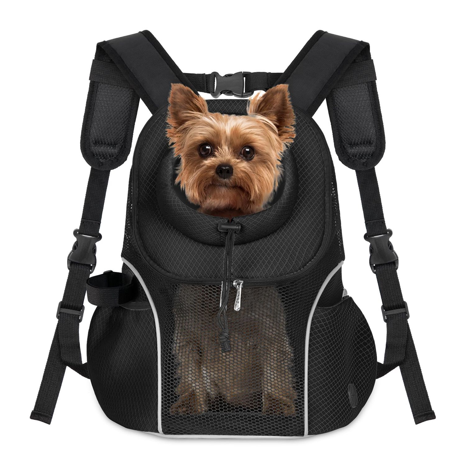 WOYYHO Pet Dog Carrier Backpack Small Dog Front Backpack Ventilated Mesh Dog Travel Back Pack with Safety Belt for Travel Hiking Cycling Outdoor Adventures (Size L: 10-14 lbs, Black)