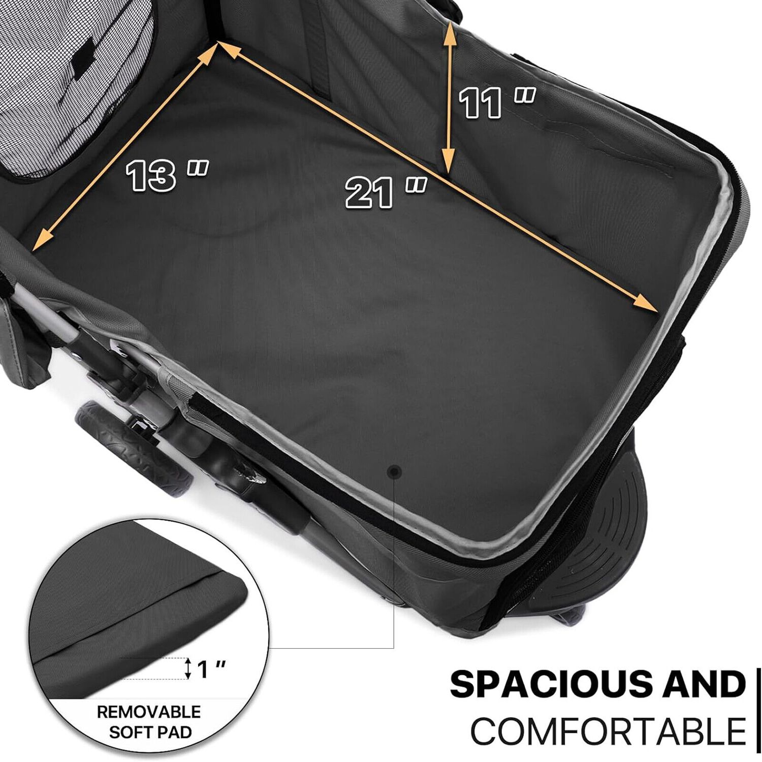 3 Wheels Foldable Pet Strollers Portable Travel Carrier with Cup Holder Black