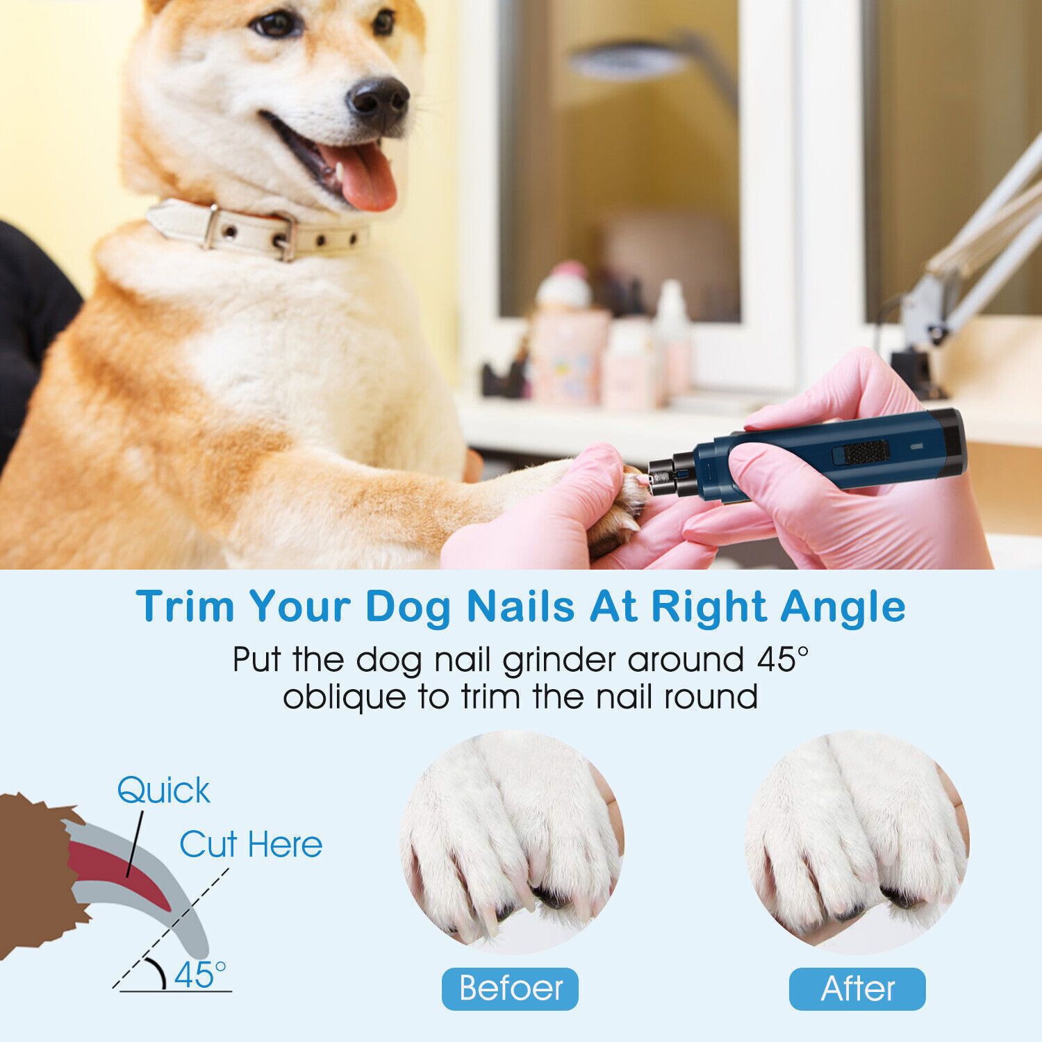 Dog Nail Grinder Cordless Pet Nail Trimmer USB Rechargeable Pet Paws Claw Care