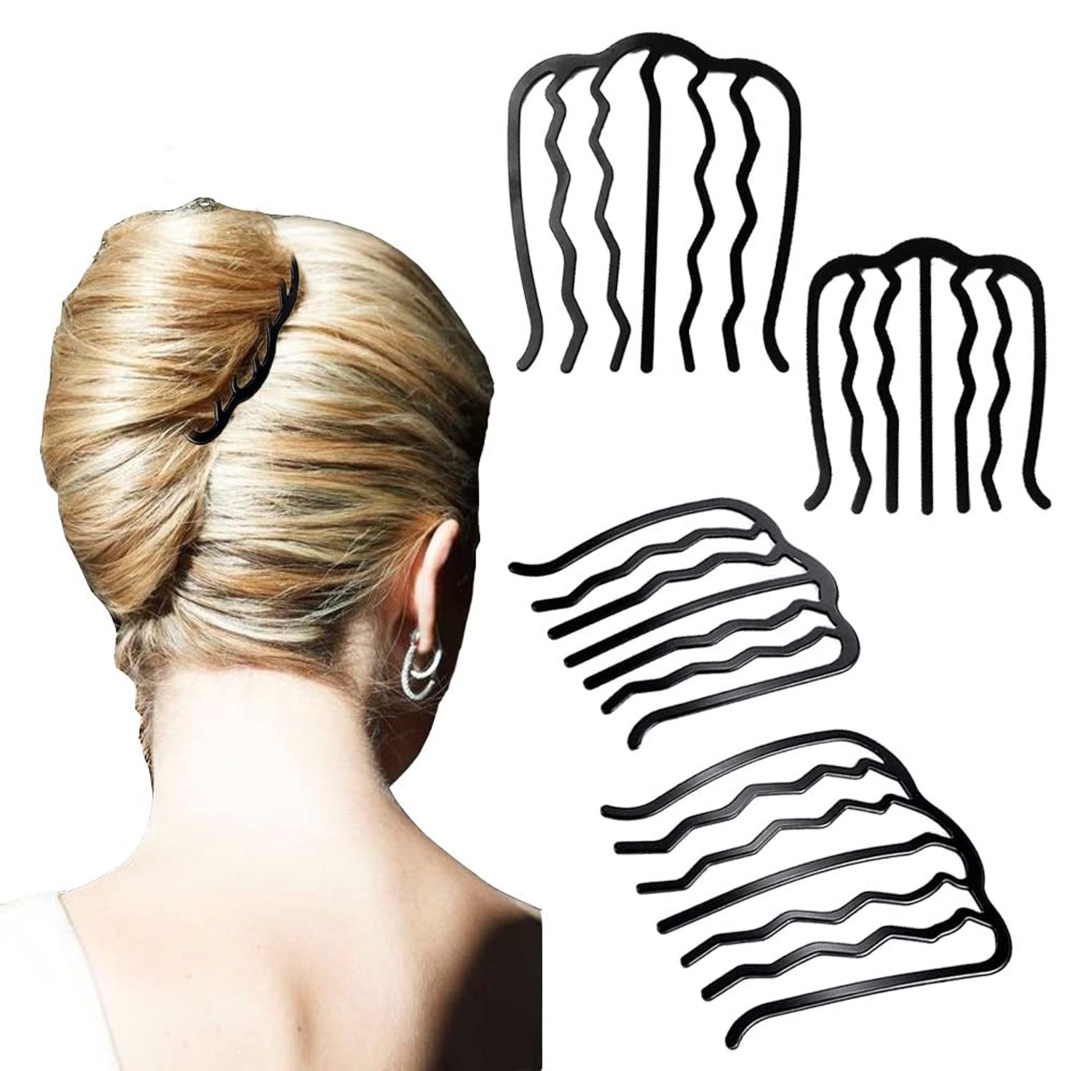 4 Pcs Hair Fork Clip Metal Hair Side Combs Bun Updo Hair Sticks French Twist Hair Tool Bun Hair Pins Clips Grips for Women Girls