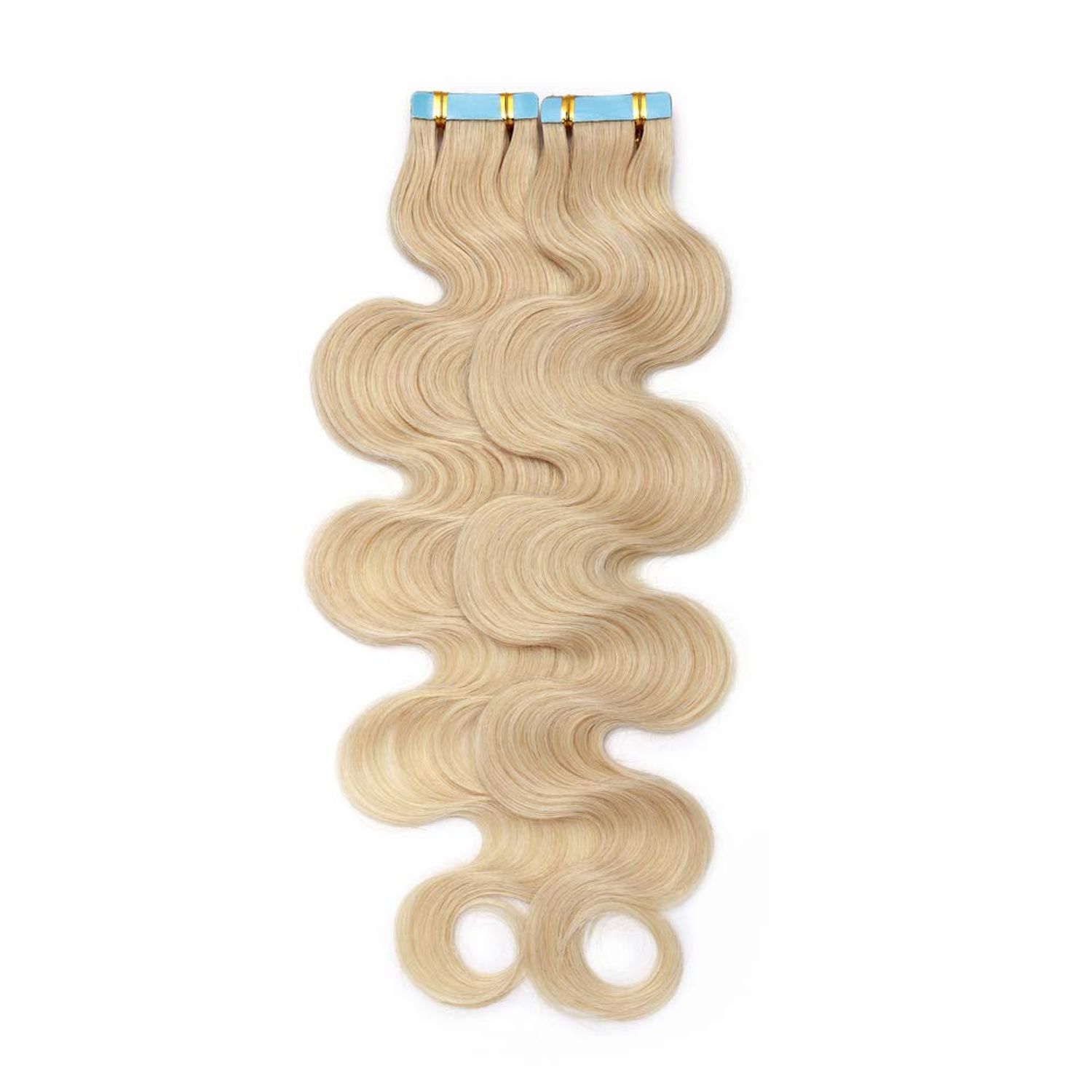 Hairro 18 Inch Tape in Hair Extensions Wavy Remy Human Hair 40pcs 100g #60 Platinum Blonde Body Wave Seamless Skin Weft Glue in Human Hairpieces with Invisible Double Sided Tape