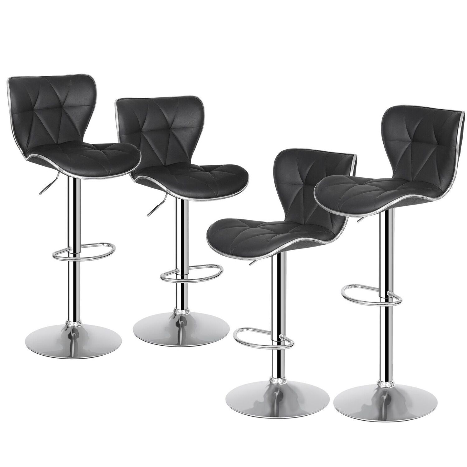 PU leather Bar Stools Set of 4 w/Shell Back Adjustable Height & Steel Frame