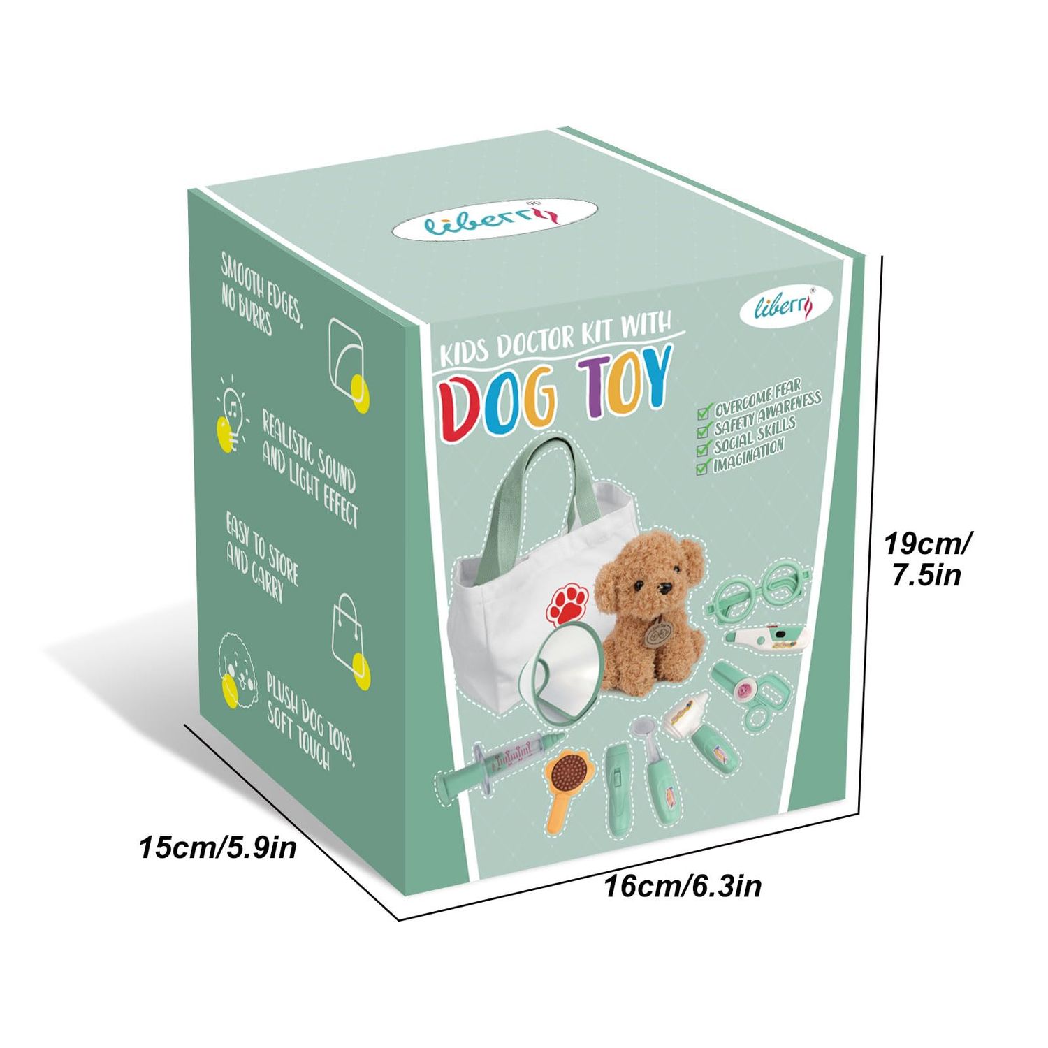 Liberry Doctor Kit for Toddlers 3 4 5 6 Years Old, 26 Pcs Kids Doctor Playset with Dog Toy, Stethoscope and Dress Up Costume, Pretend Play Medical Gift for Boys Girls (Green)