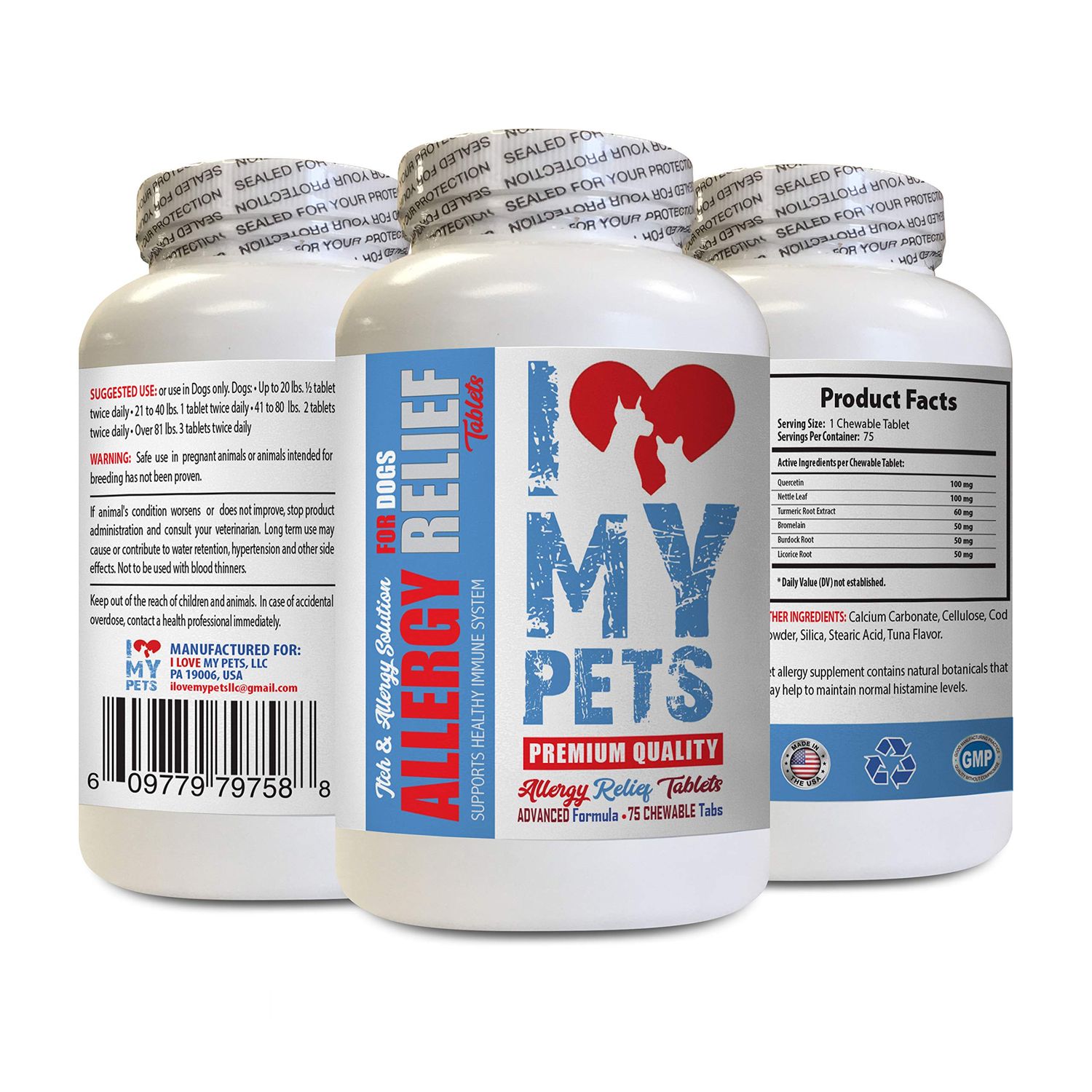 I Love My Pets Immune System Booster for Dogs - Dog Allergy Relief - Itch Relief - Premium Quality - Dog Supplements for Skin - 1 Bottle (75 Treats)