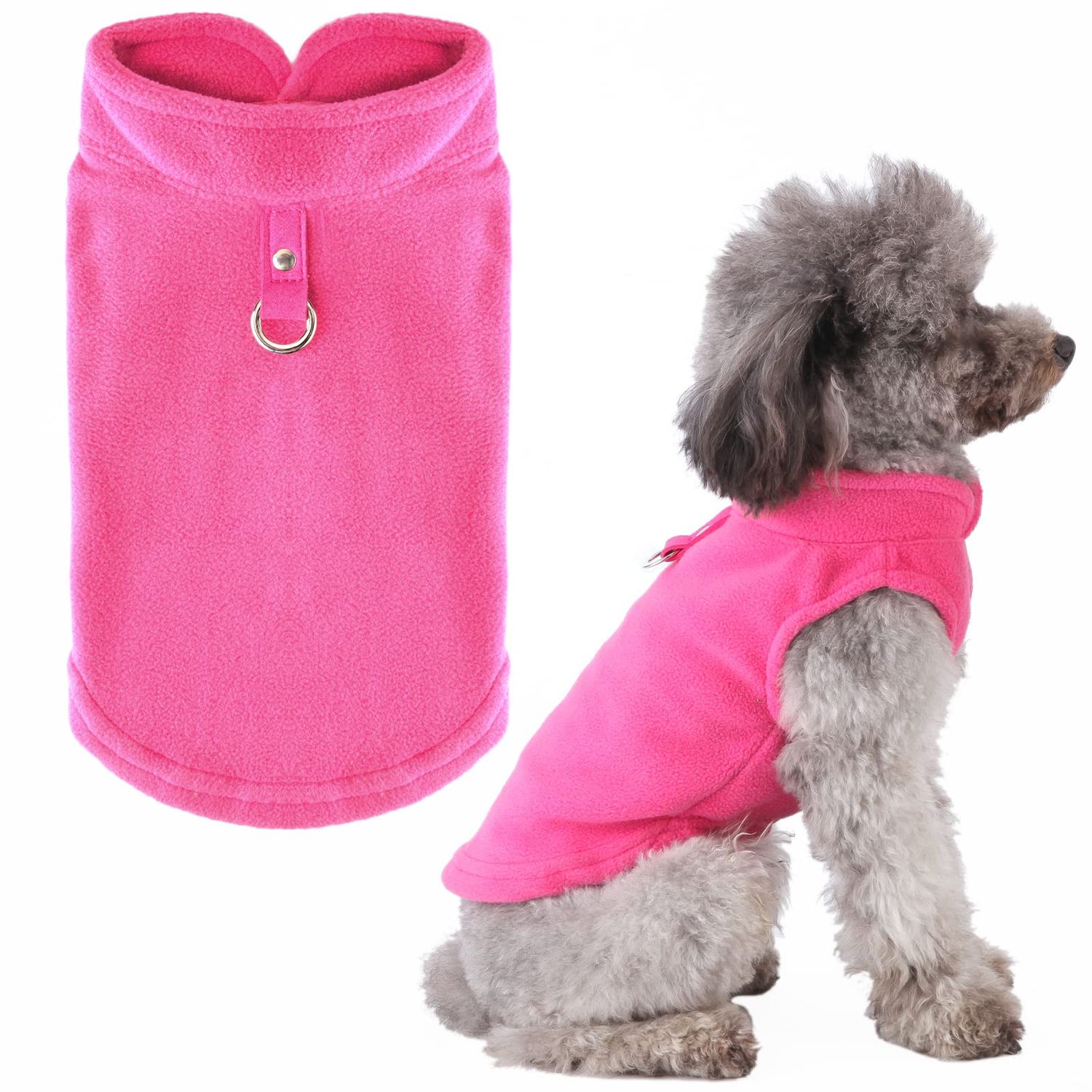 PETCARE Small Dog Sweater Cat Fleece Vest Soft Dog Jacket with Leash O-Ring Fall Winter Warm Pet Pullover Coat Puppy Clothes for Small Dogs Cats Chihuahua Apparel Shih Tzu Costume, Hot Pink