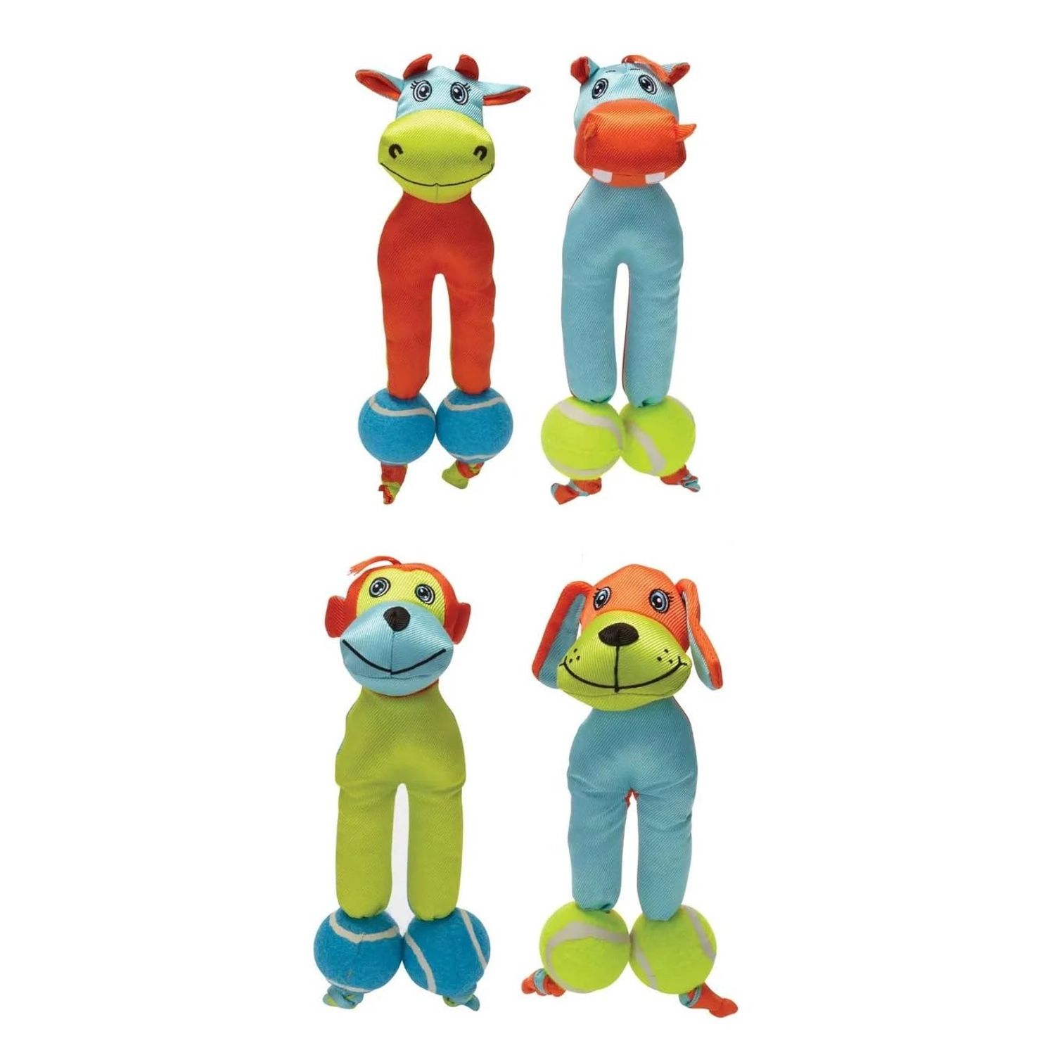 MPP Dog Toy Indoor Outdoor Play Bright Double Tennis Ball Cuddle Chew Tug Toss Fetch (Blue Dog)