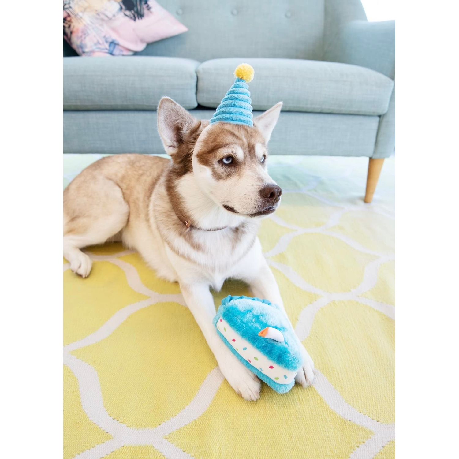 ZippyPaws Birthday Gifts for Dogs - Blue Birthday Cake Slice, Plush Squeaky Dog Toy, Dog Birthday Party Supplies for Boys & Girls