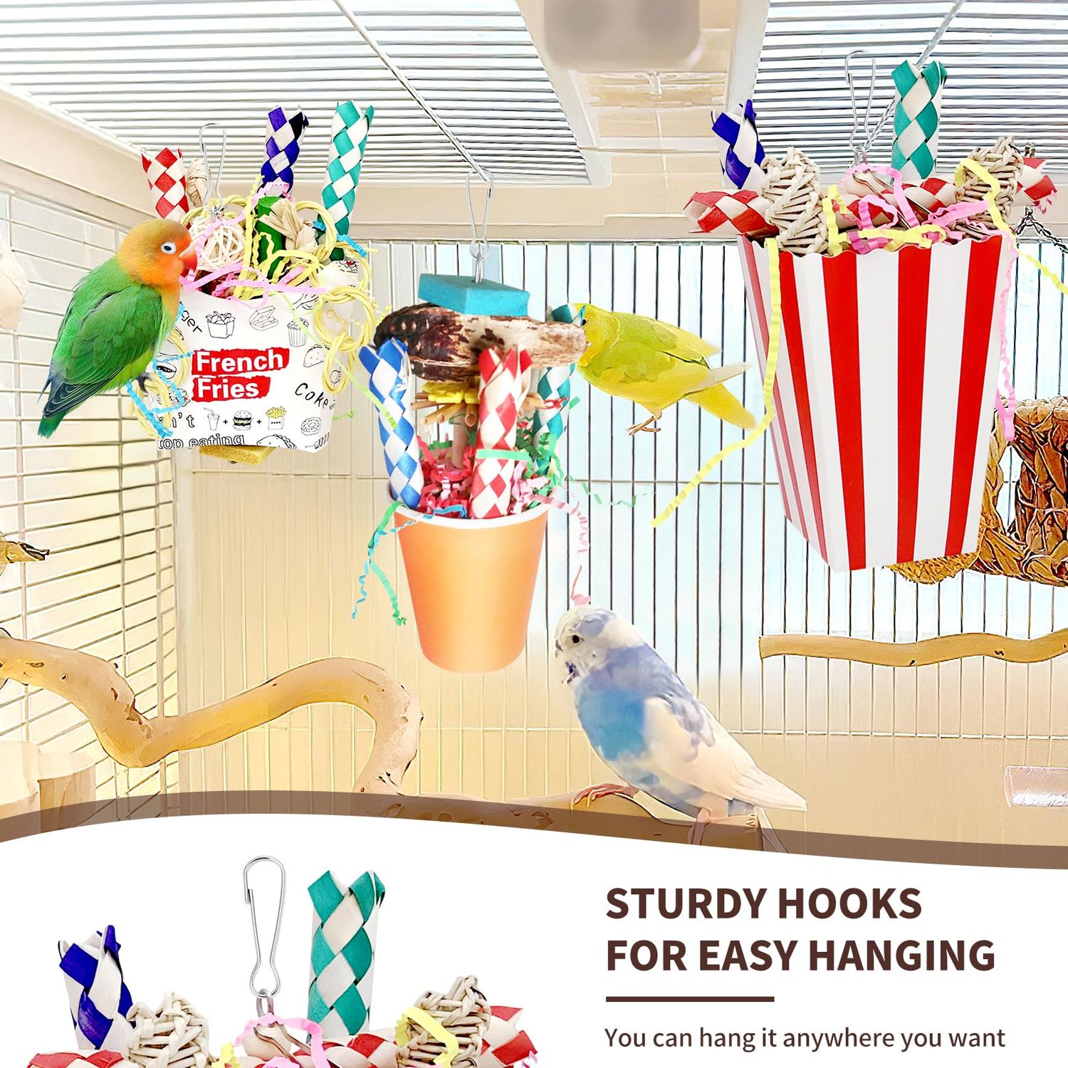 HPAWHOMEPART Bird Toys, 3PCS Bird Shredding Toys,Bird Shredder Toys Chewing Toys Parrot Cage Foraging Hanging Toy,Bird Cage Accessories for Bird Parakeets Lovebirds Cockatiels
