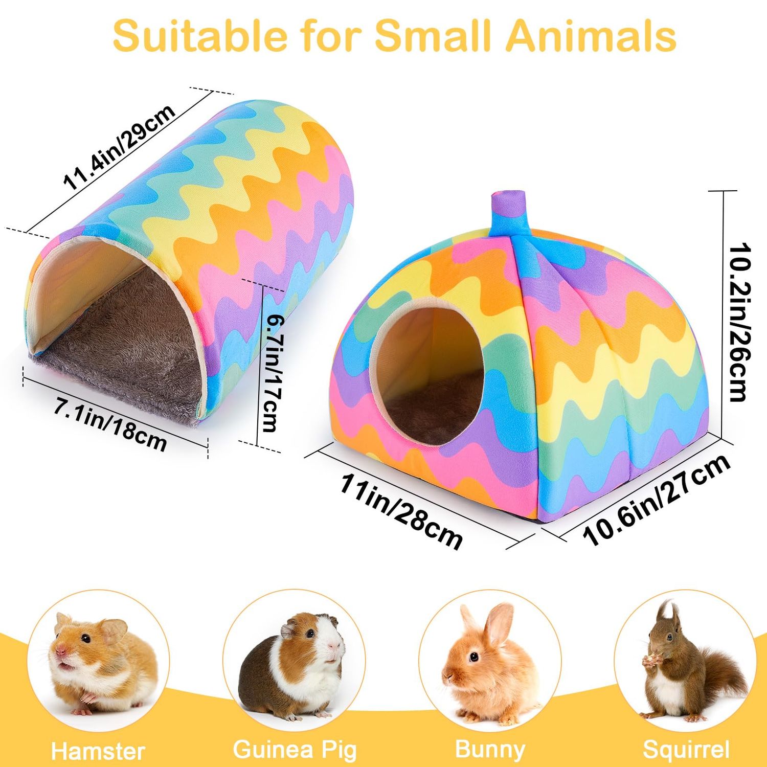 Guinea Pig Hideout, Glittme Soft Guinea Pig Bed and Tunnel, 2 Pack Washable Guinea Pig Tunnel with House Guinea Pig Accessories for Hamster, Rabbit, Bunny, Small Animal