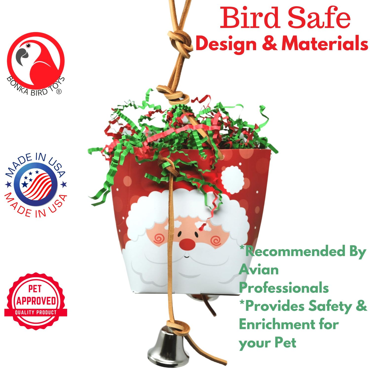 Bonka Bird Toys 2563 Christmas Purse Medium Parrot Festive Chew Cage Toy, Cockatiel, Parakeet, Conure, and Similar Breeds
