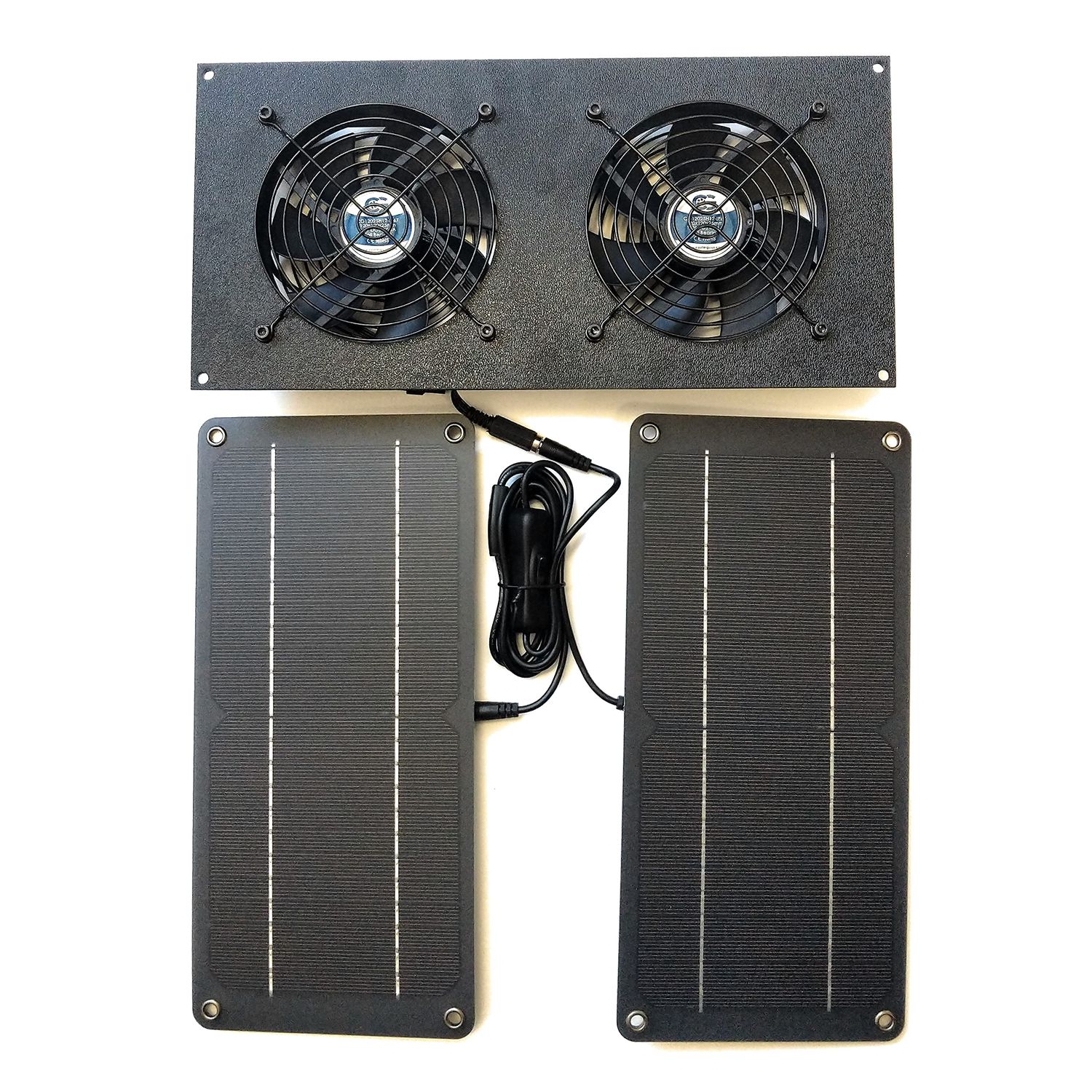 CoolerGuys 10W Solar Powered Dual Fan Kit for Small Chicken Coops, Greenhouses, Doghouses, Sheds, and Other Enclosures
