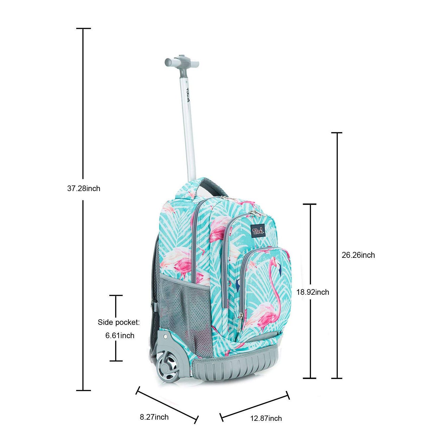 Tilami Kids Rolling Backpack 18 inch Boys and Girls Laptop Backpack, Flamingos