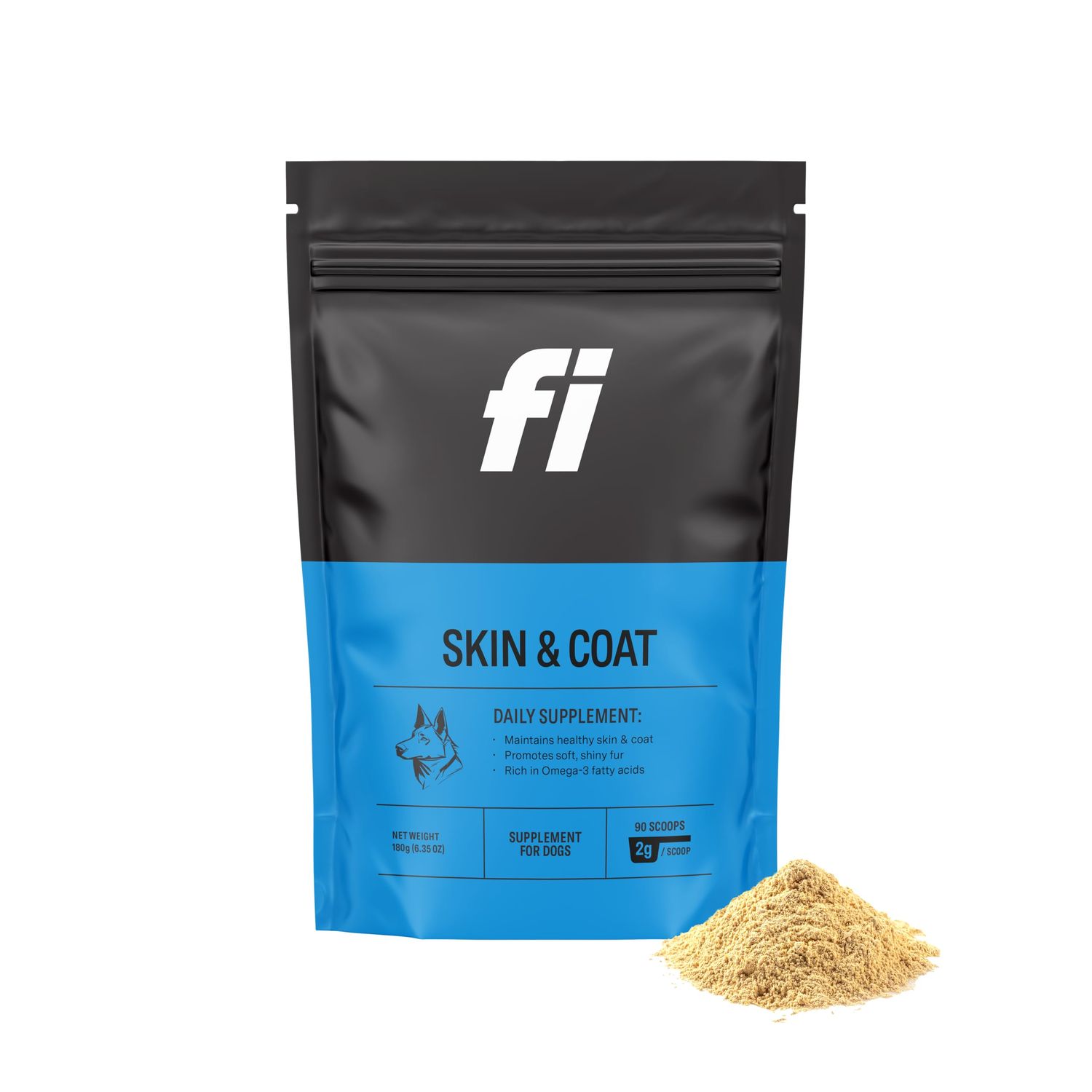 Fi Dog Supplements - Skin & Coat Powder Food Topper | Supports Healthy Skin & Shiny Fur | Omega-3 Fish Oil, Biotin & Zinc | Vet-Formulated Coat Defense Powder for Dogs | 90 Scoops