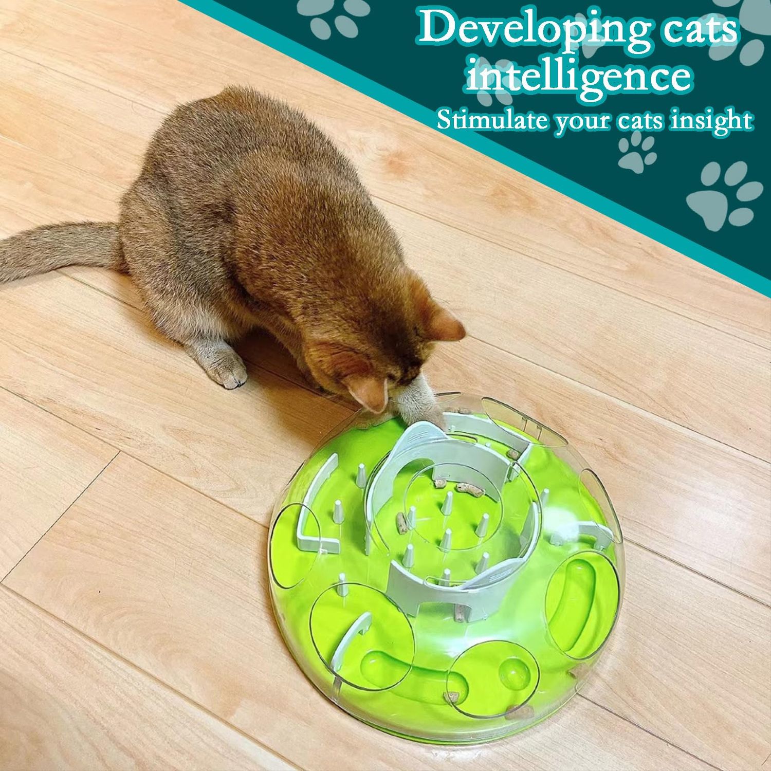 GDSanlian-Interactive Cat Toy Puzzle Box - Cat Puzzle Feeder - Cat Slow Feeding Treatment Dispenser - Cat Puzzle Box - Puzzle Maze Toy - Indoor Rich Cat Toys (Green)