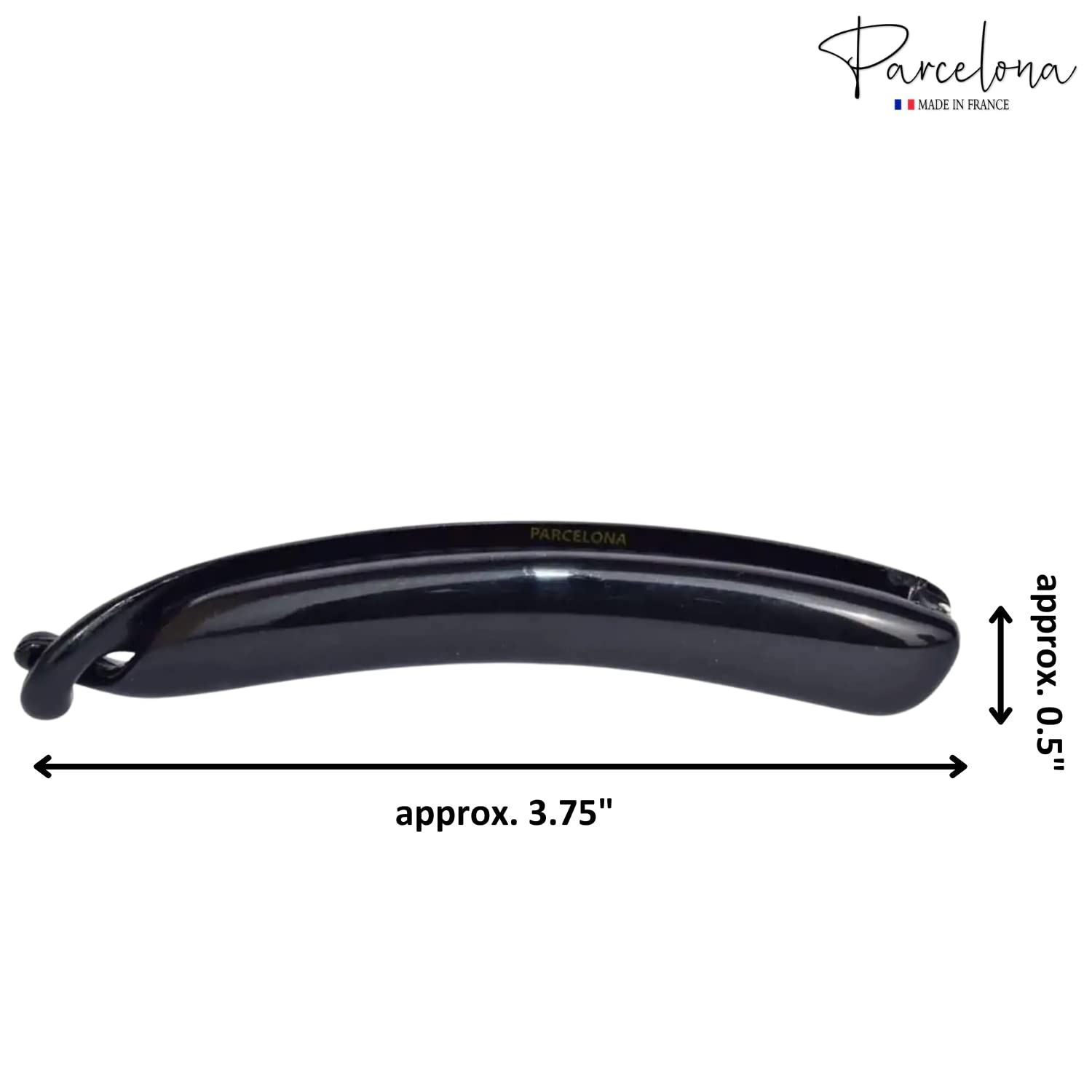 Parcelona French Small 3 ¾” Celluloid Set of 2 French Banana Hair Clip Flexible Ponytail Holder Fashion Durable Styling Paris Hair Accessories for Women, Made in France (Tortoise Shell-Black)