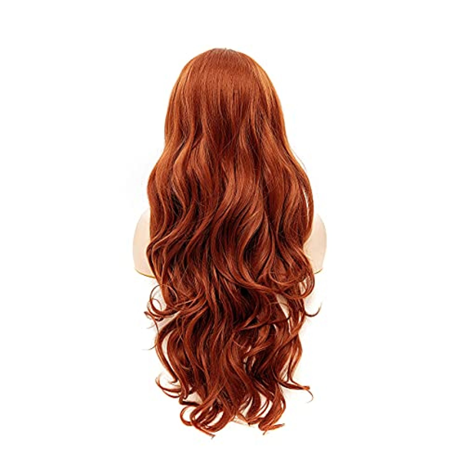 Rugelyss Fashion Glueless Auburn Copper Red 24Inch Long Natural Wavy Free Part Small Area Lace Front Wigs Heat Resistant Synthetic Hair Wig for Women (Copper Red)
