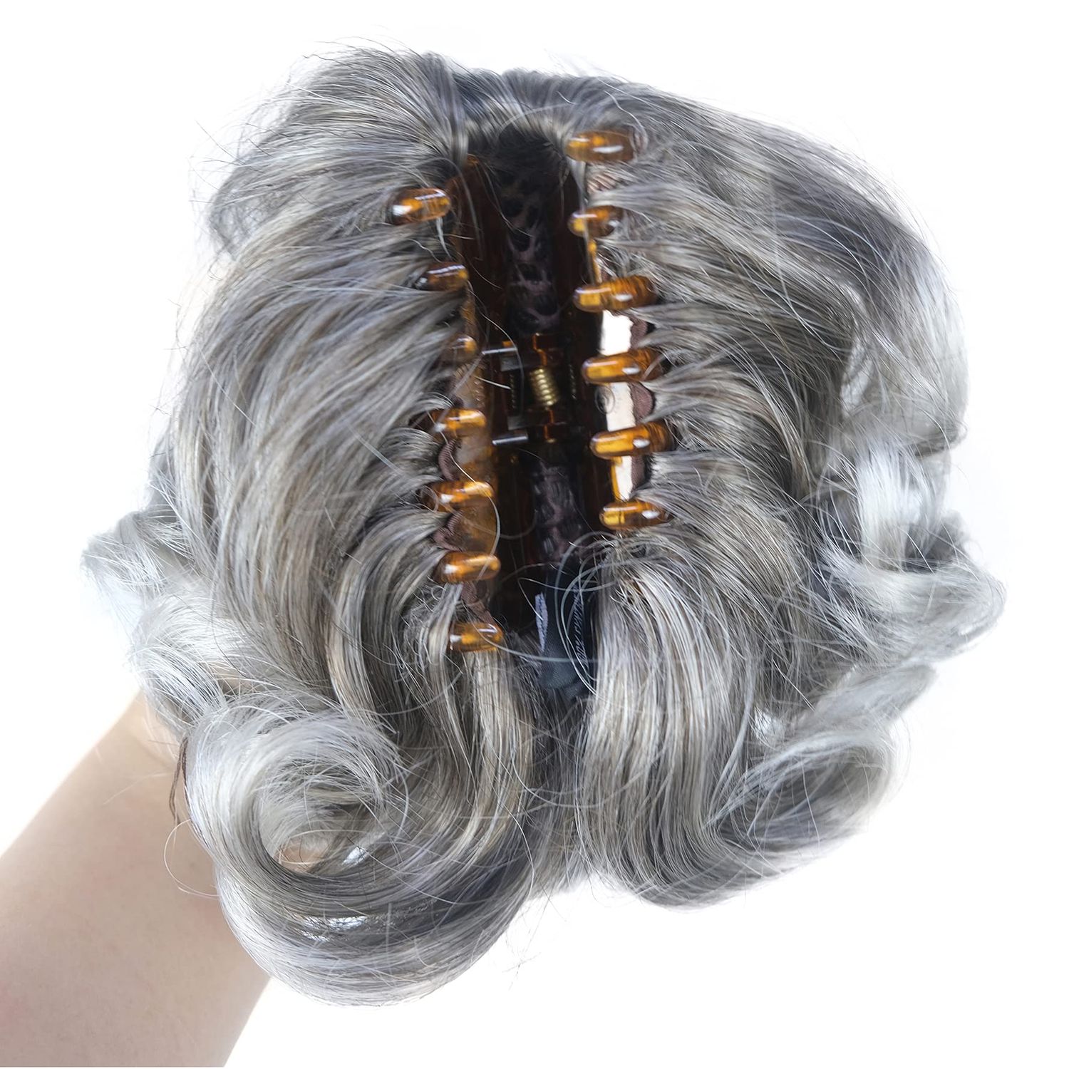 Aimole Short Curly Grey Ponytail Lady Synthetic Claw Clip on Extensions(48T)