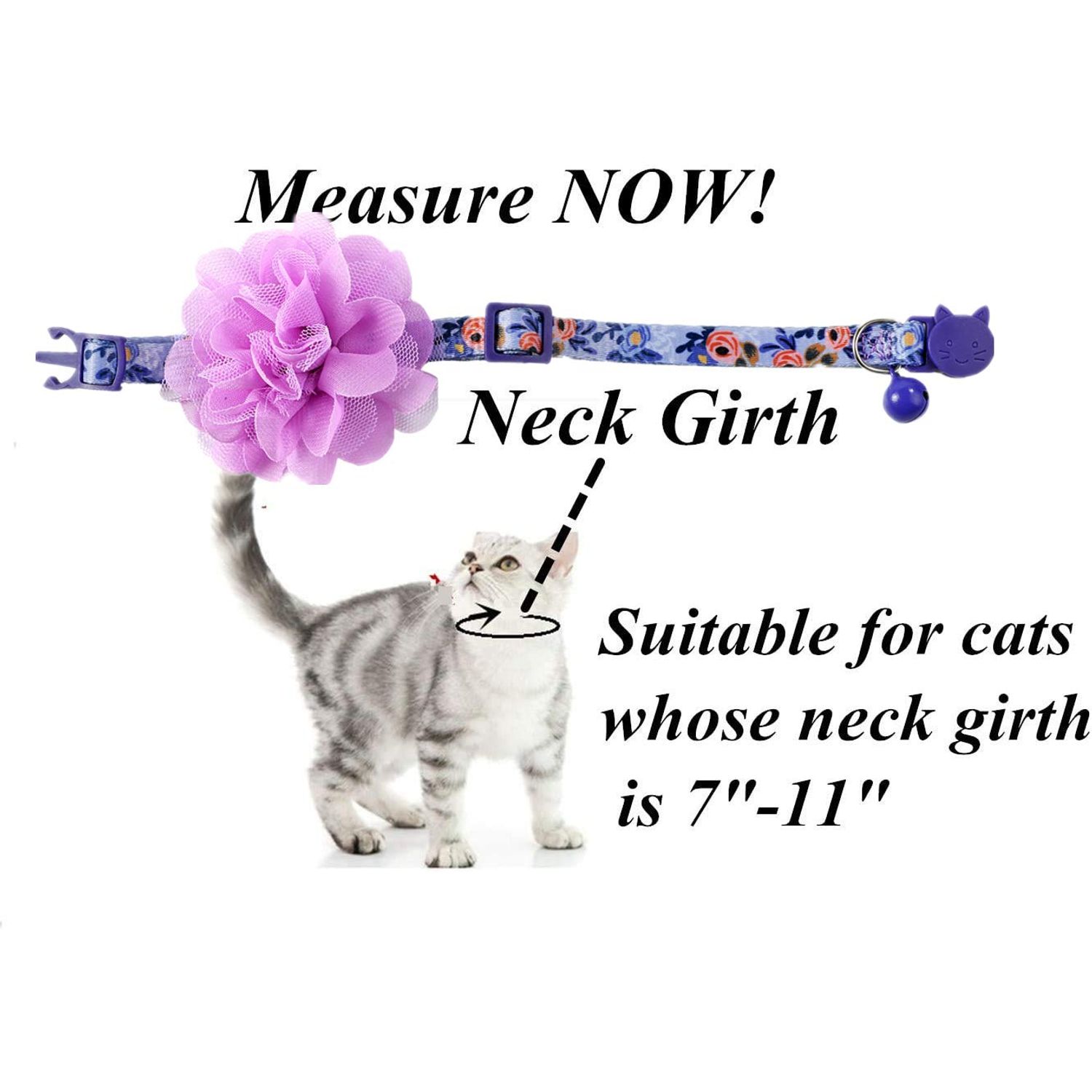 BoomBone Floral Cat Collar with Removable Purple Flower Charm,Breakaway Small Dog Collar with Bell