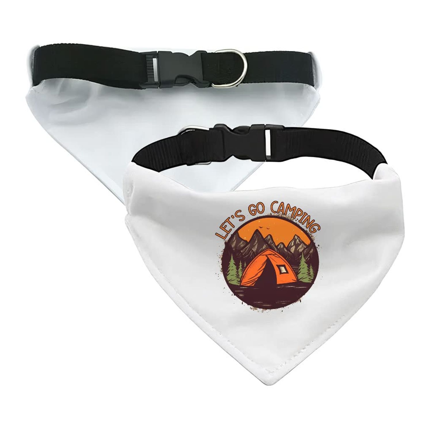 Let's Go Camping Pet Bandana Collar - Tent Scarf Collar - Camping Dog Bandana - L