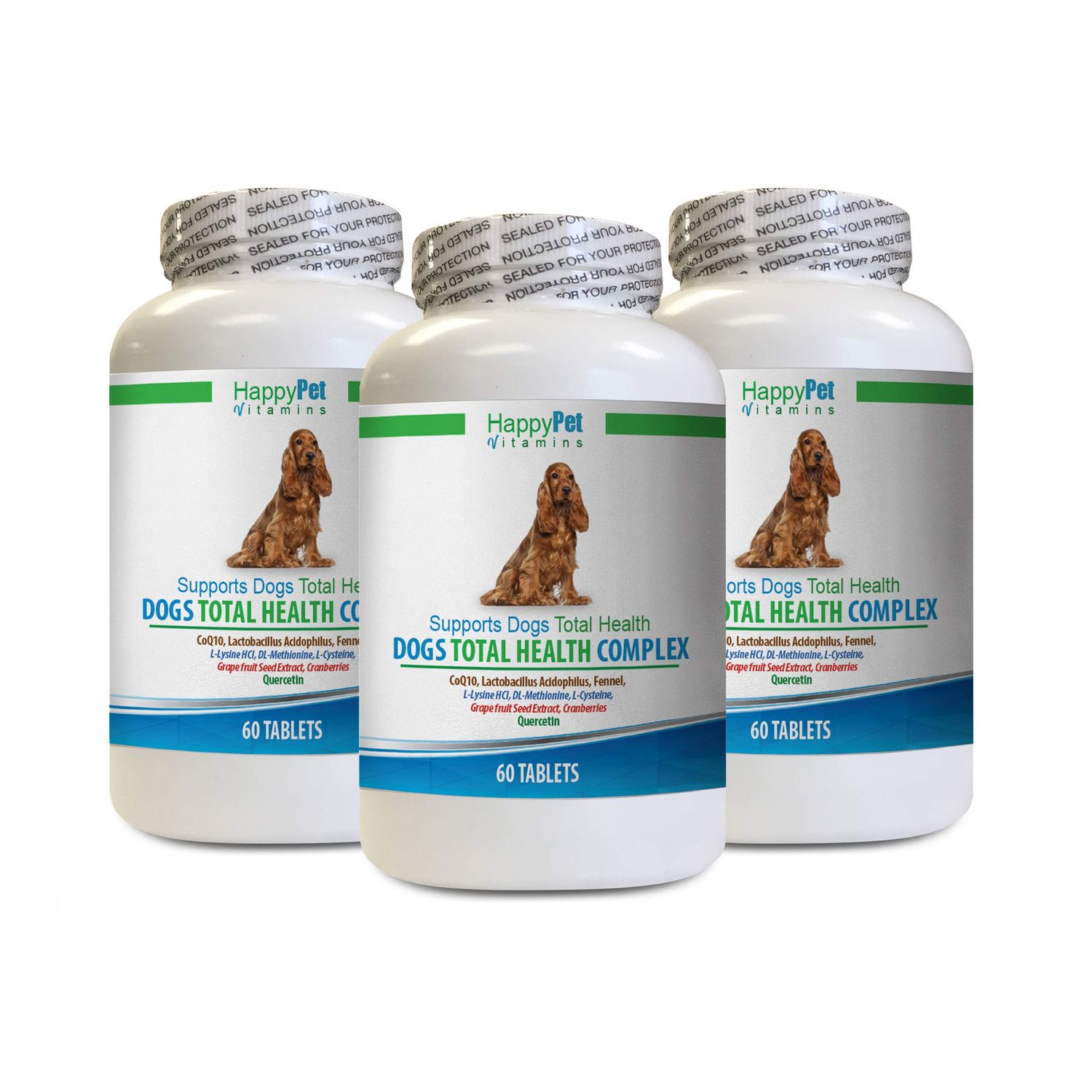 HAPPY PET VITAMINS LLC Dog Teeth Cleaning Treats - Dogs Total Health Complex - Natural - Best Hair Coat Immune Eye Teeth UTI Health - Cranberry Extract for Dog - 3 Bottles (180 Treats)