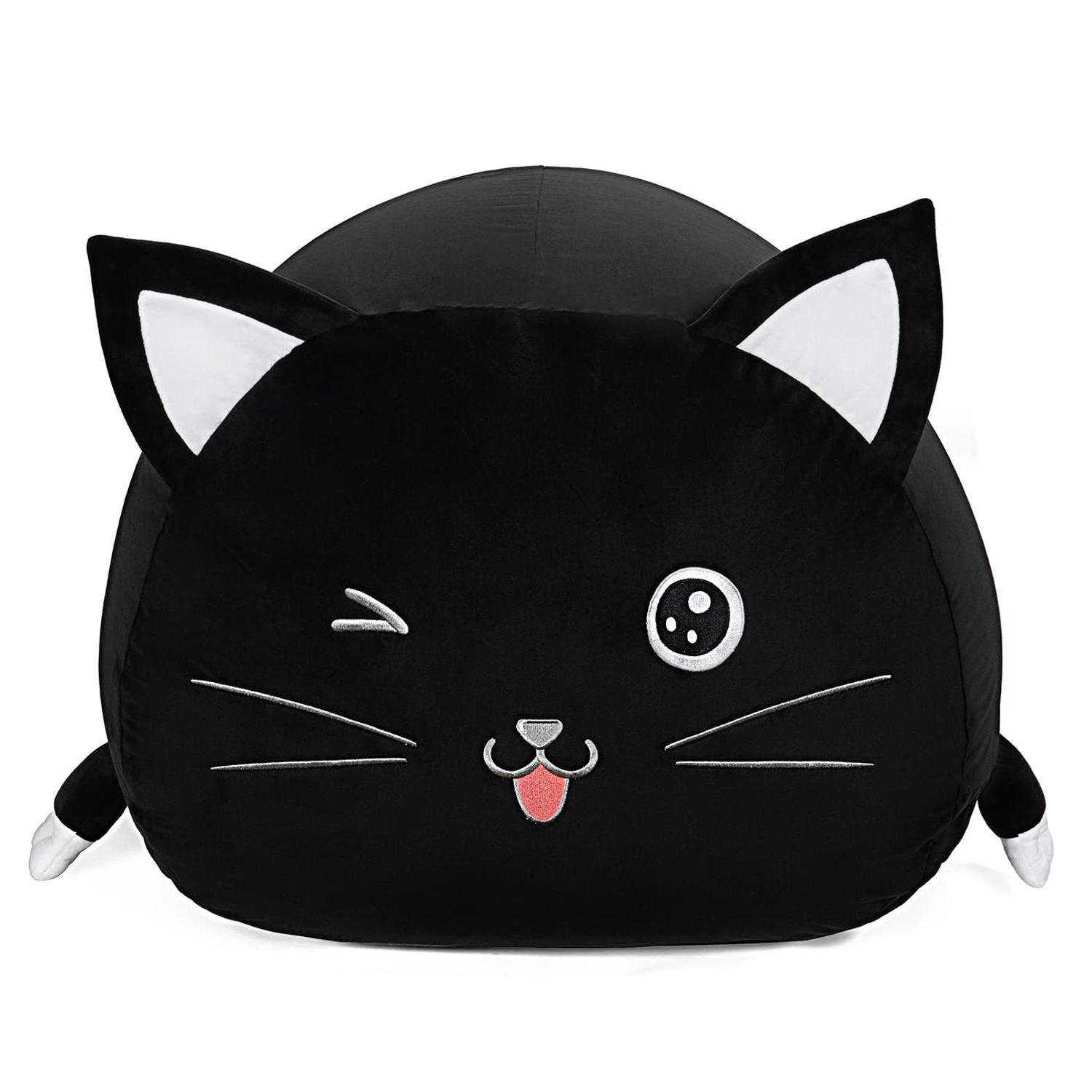 Black Cute Cat Toy Organizers Stuffed Animal Storage Bean Bag Chair for Boys and Girls, Home Game & Recreation Room Kids Furniture Beanbags