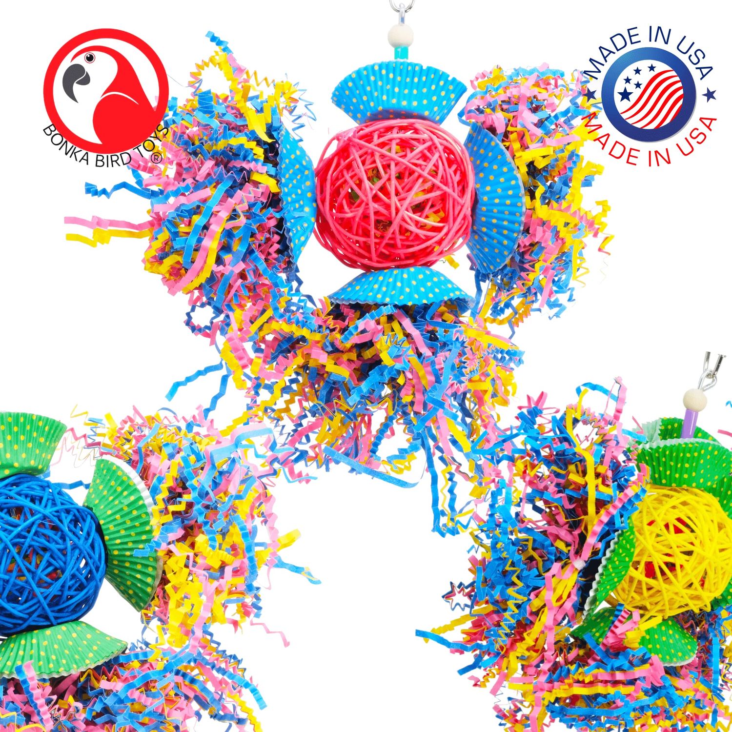 Bonka Bird Toys 3488 Cake Party Parrot Preening Foraging Plucker Natural Toy cage Cages Shredder Cockatiel Conure African Grey parakeet Made in the USA