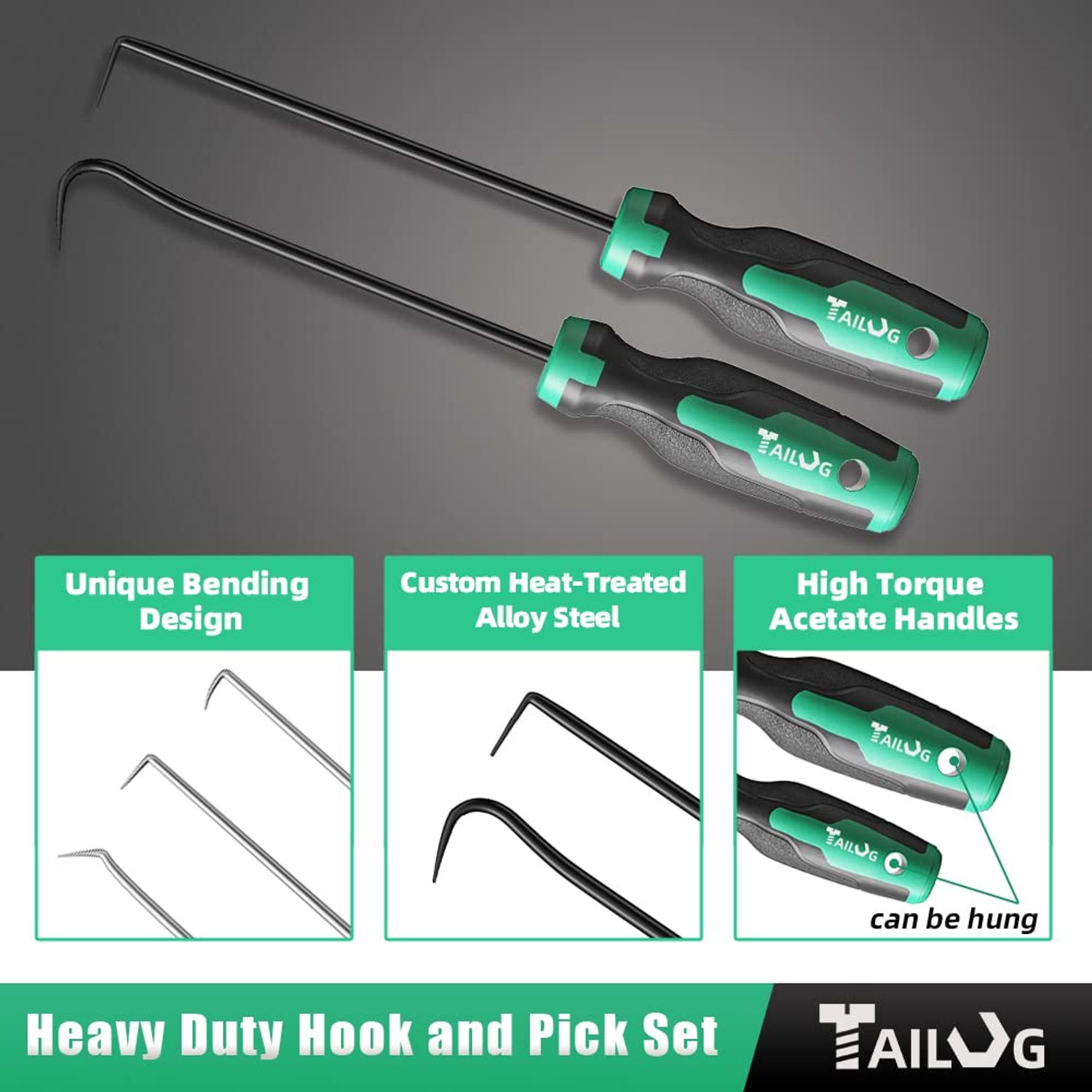 TAILUG 10 In 1 Heavy Duty Hook and Pick Set,9Pcs Precision Scraper Gasket Scraping Hose Removal Puller Hook,Car Auto Oil Seal/O-Ring Seal Gasket Pick Hook Puller Remover, Electronics Hand Tool Set