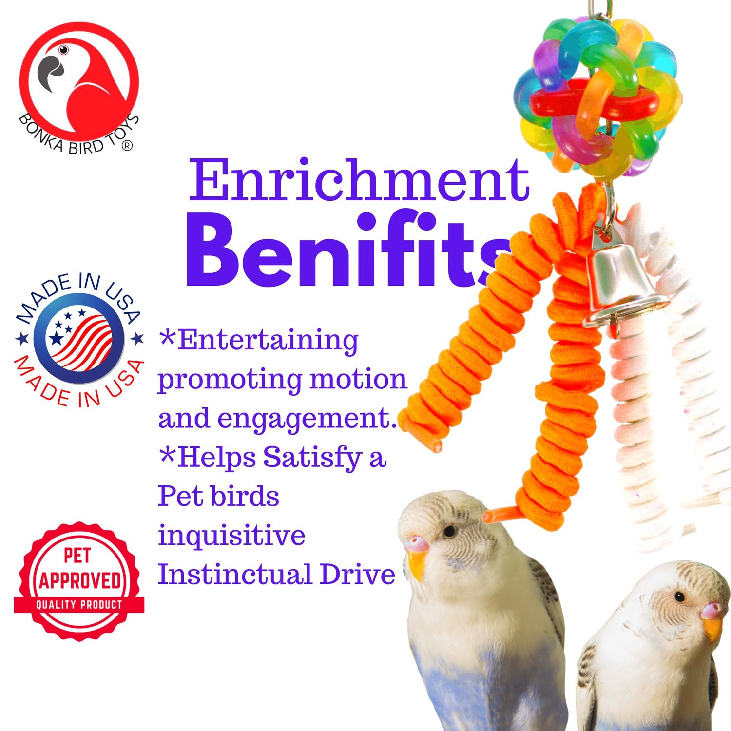 818 Wibbly Lace Bonka Bird Toys Colorful Pullable Boing Parrot Parrotlet Parakeet Cockatiel Quaker