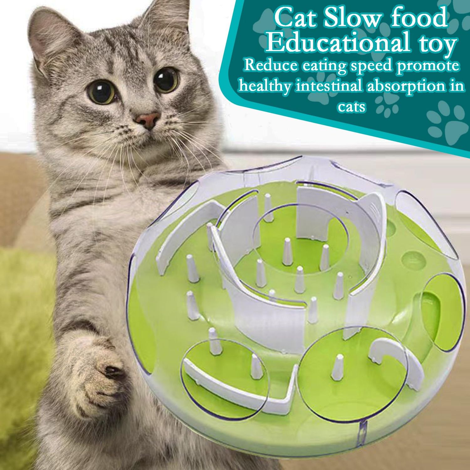 GDSanlian-Interactive Cat Toy Puzzle Box - Cat Puzzle Feeder - Cat Slow Feeding Treatment Dispenser - Cat Puzzle Box - Puzzle Maze Toy - Indoor Rich Cat Toys (Green)