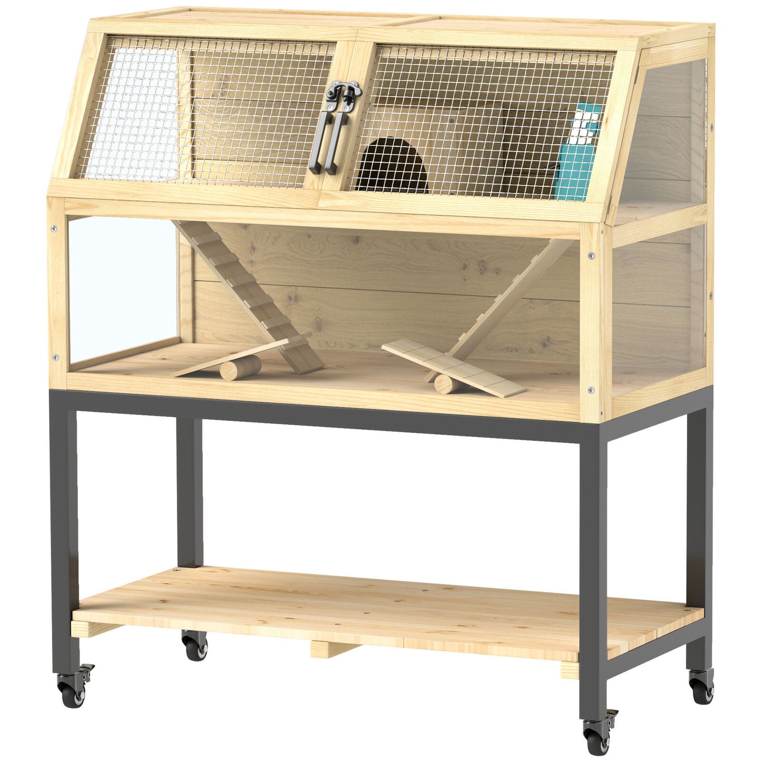 Hamster Cage on Wheels with Storage Shelf, 34"L x 17"W x 40"H
