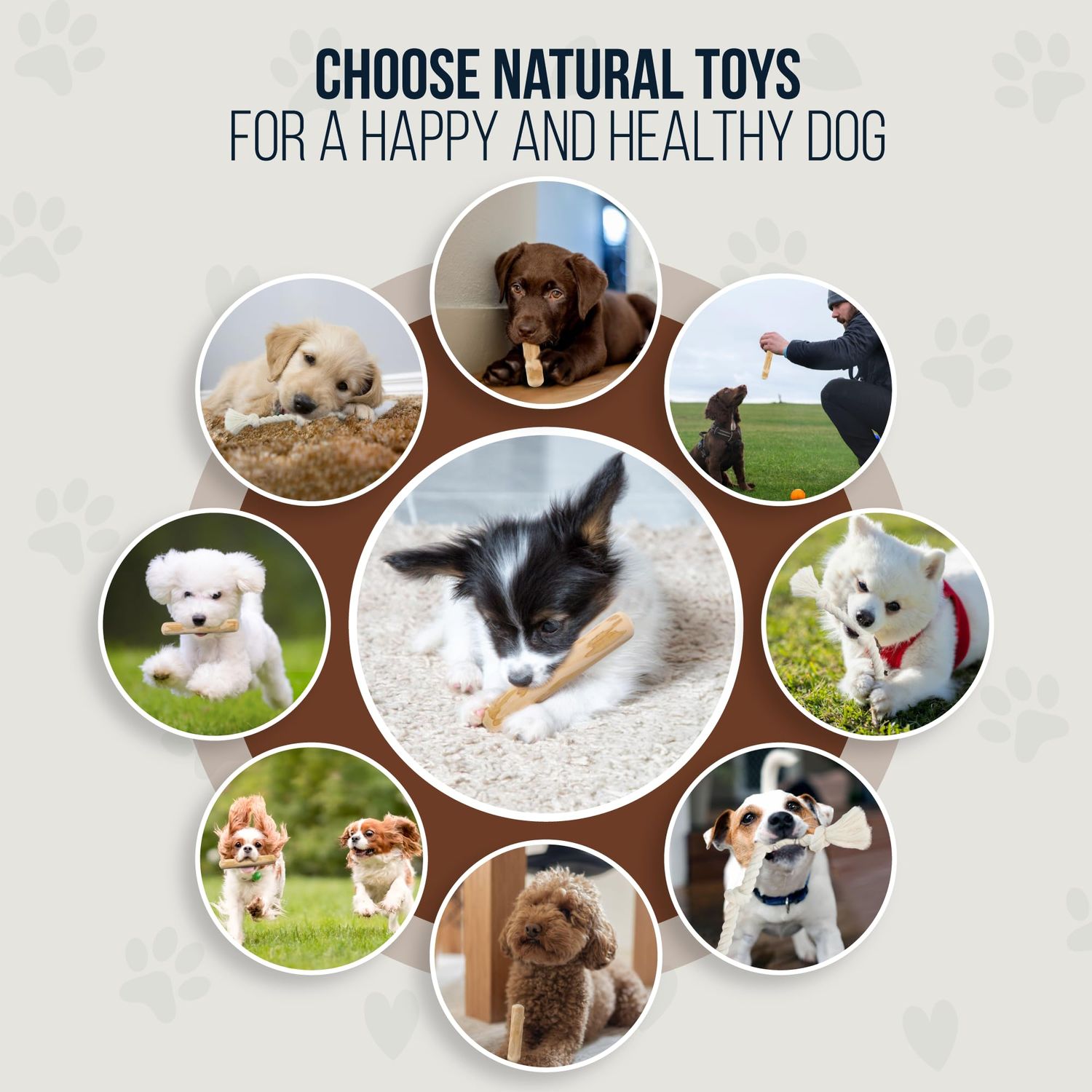 GOWGOW 4 Pack Coffee Wood Dog Chew, Wood Tug, Rope Tug & Rope for Small & Medium Dog 15-40 lbs, 100% Natural Teething Toys, Rope Toy to Keep Them Busy, Organic Dog Toy, Relieve Stress - Wooden Toy