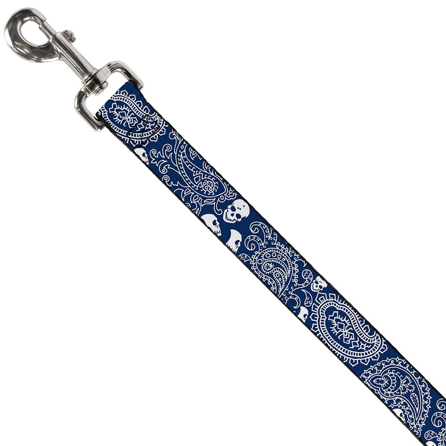 Dog Leash Bandana Skulls Royal White 4 Feet Long 0.5 Inch Wide