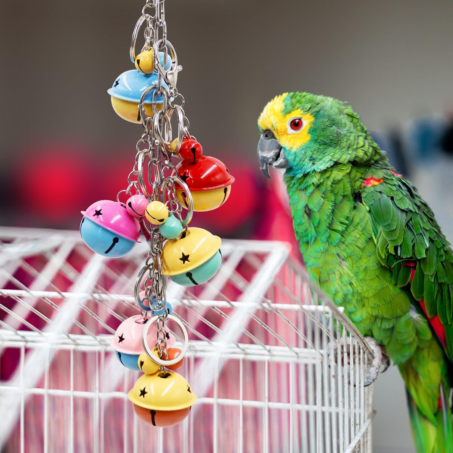Bird Swing Bells Toys, Colorful Parrot Metal Bells, Hanging Bird Chewing Toys, Bird Cage Accessories, Suitable for Small to Medium Birds Budgie Lovebirds Conures Parakeets Cockatiels Rats