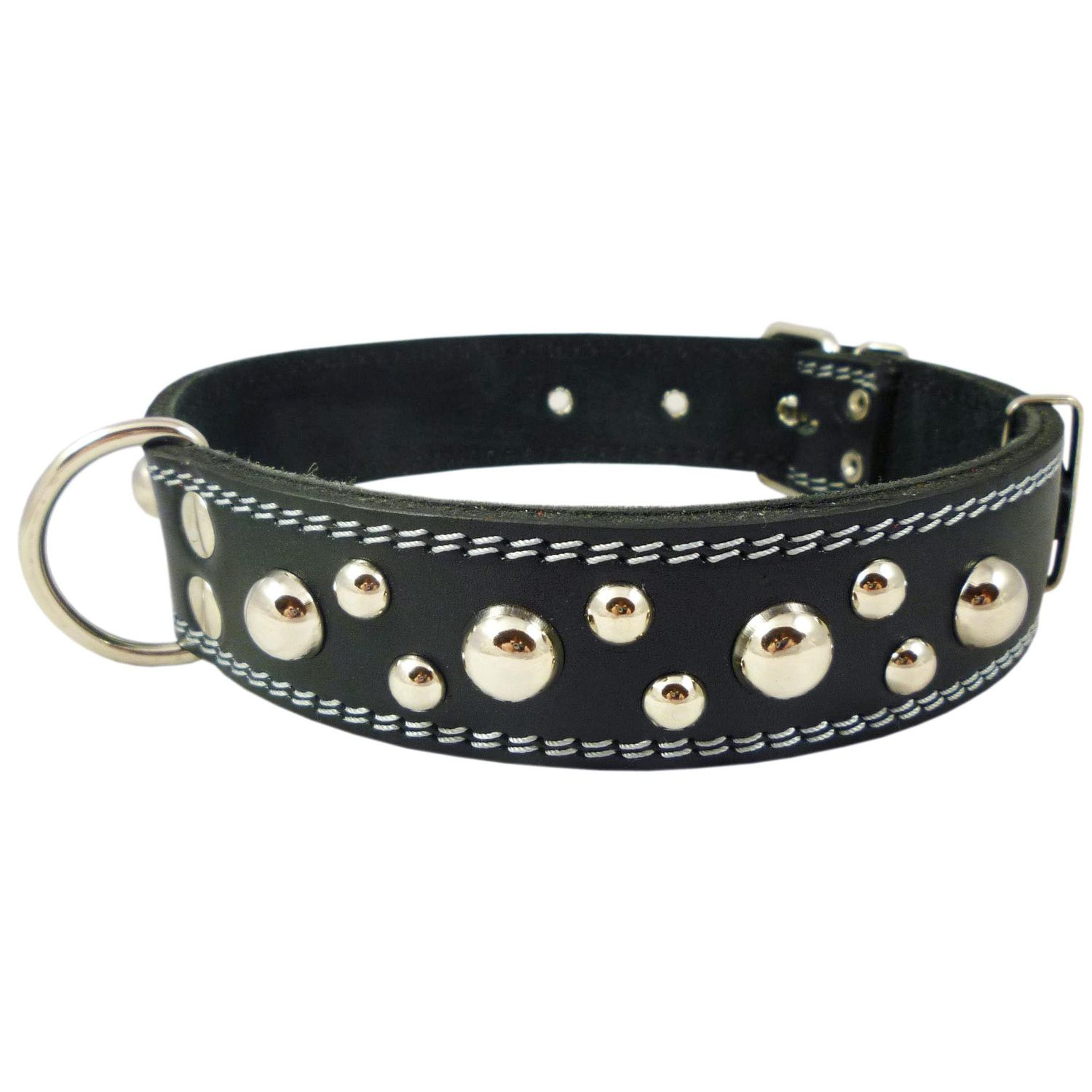 Thick Real Leather Studded Dog Collar Fits 19"-23.5" Neck, Largest Breeds.