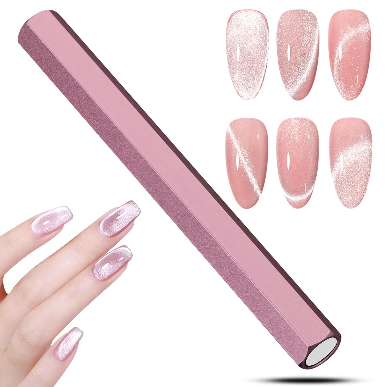 C12rtive Cat Eye Magnet Tool,Professional Double-Ended Hexagon Strong Nail Magnet Stick for Cat Eye Gel Nail Polish,suitable for personal DIY, nail studio or nail salon(Pink)