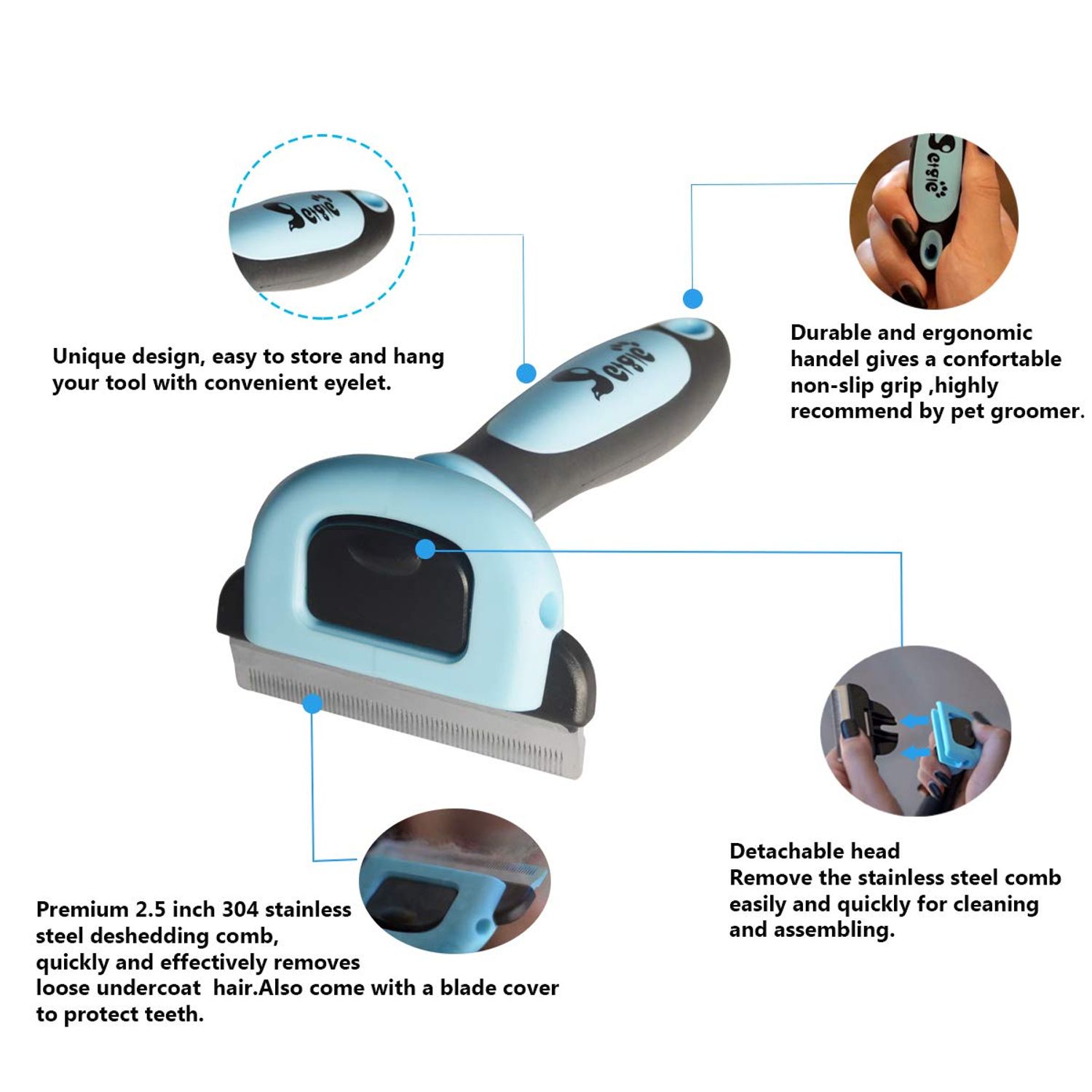 petgle Cat Brush &Cat Comb for Shedding,Pet Deshedding Brush for Cat and Small Dog Reduces Loose Undercoat by 95% Cat Grooming Brush and Deshedding Tools for Long Hair and Short Hair 2.5inch Blue