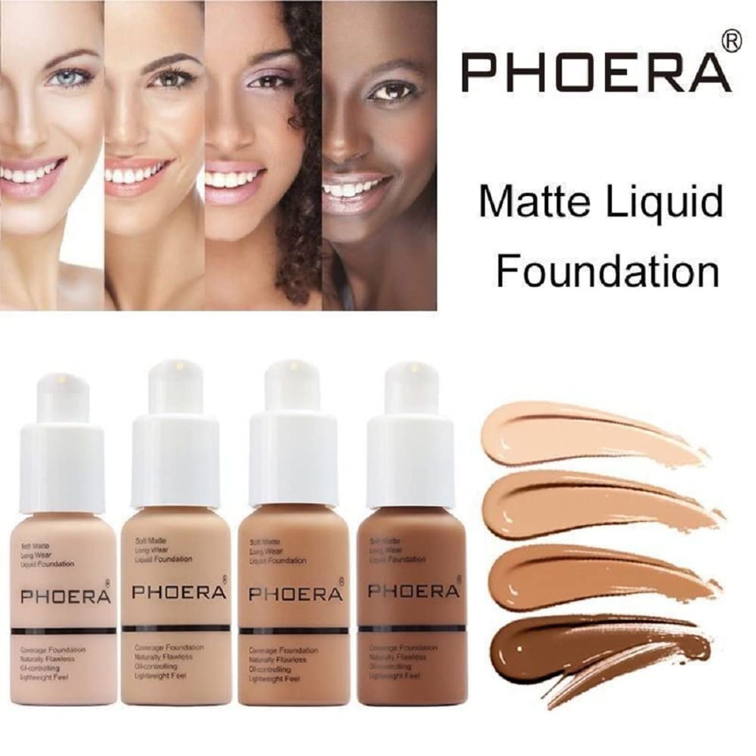 PHOERA Foundation,Flawless Soft Matte Oil Control Liquid Foundation Durable Waterproof 24 HR Best Cover up Full Coverage Face Makeup.(102# Nude)