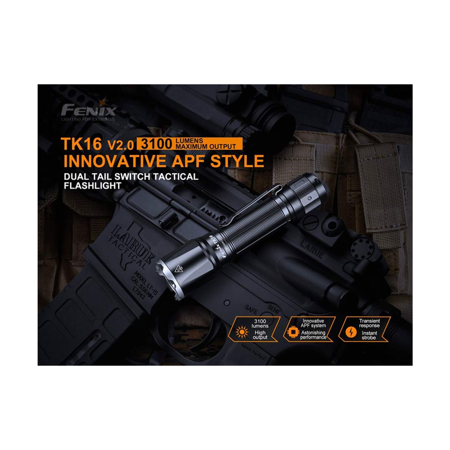 Fenix TK16 v2.0 Tactical Flashlight, 3100 Lumen Long Throw with Two USB-C ARB-L21-5000U and LumenTac Organizer