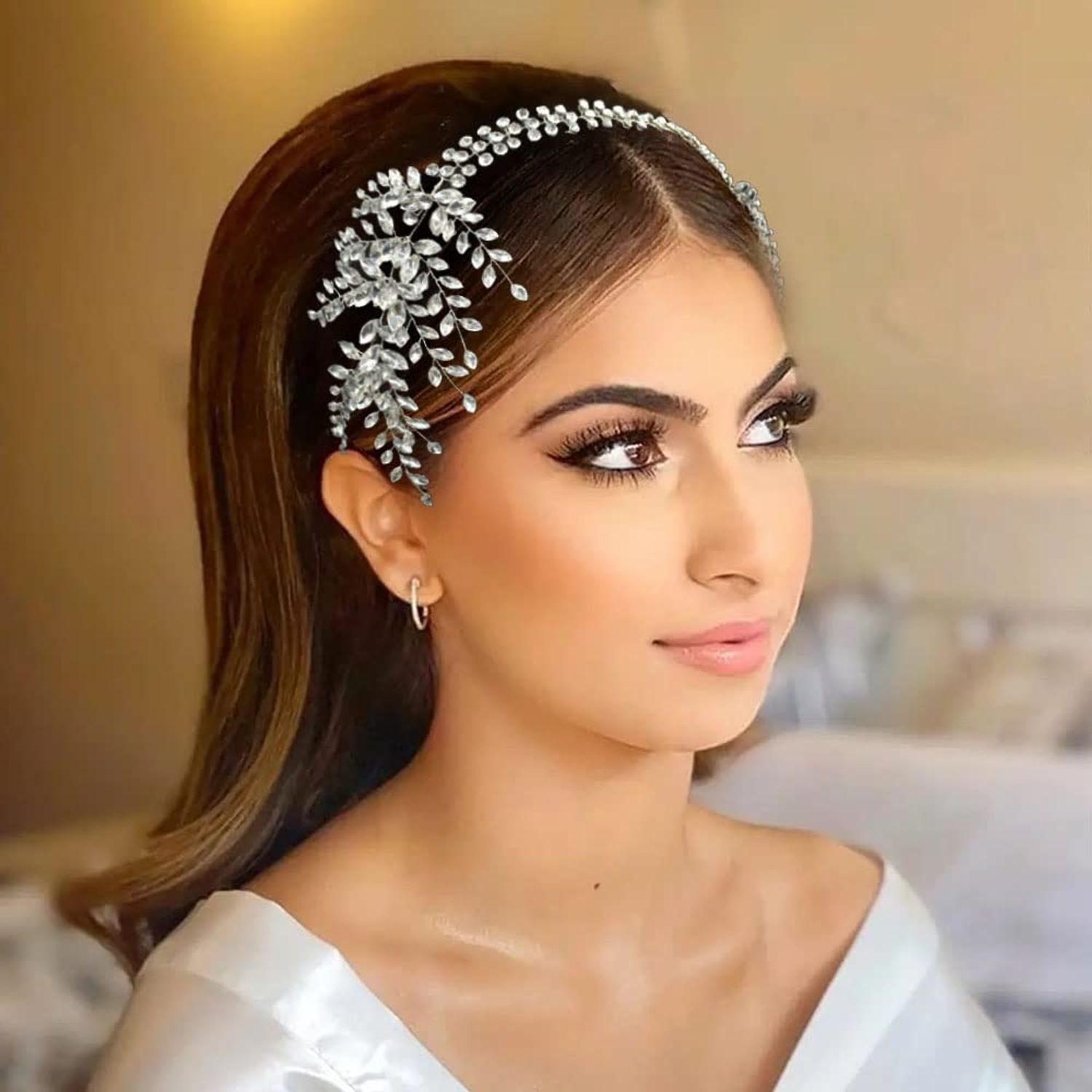 LOVFOIVER Bride Headpieces for Wedding, Rhinestone Bridal Headband, Handmade Wedding Hair Accessories for Brides