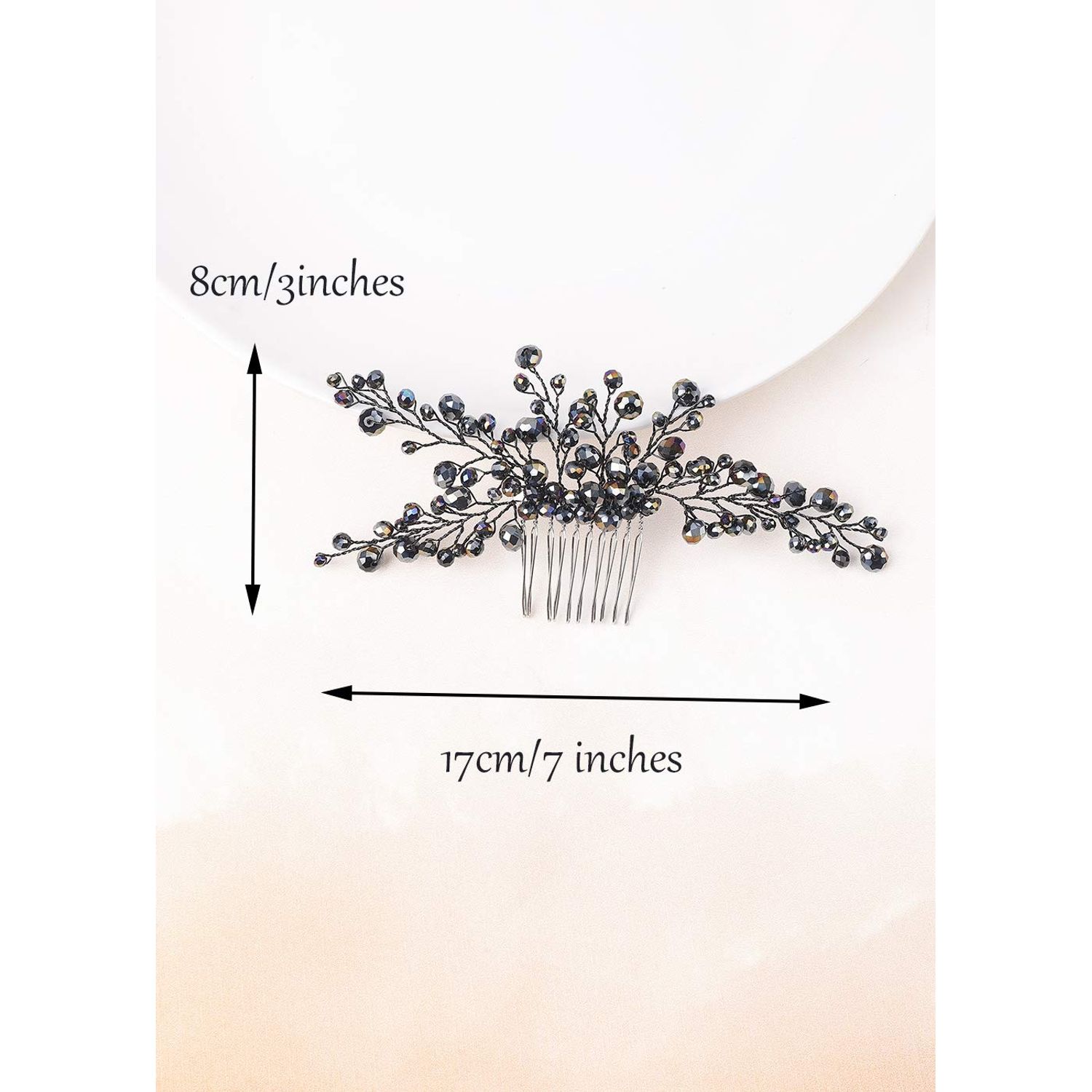 Anglacesmade Bridal Black Hair Comb Crystal Hair Crown Black Beaded Prom Party Festival Wedding Hair Accessories for Women and Girls