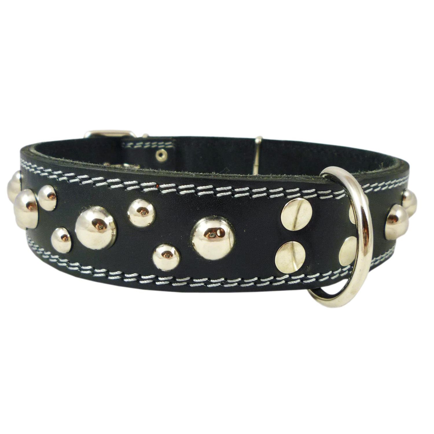 Thick Real Leather Studded Dog Collar Fits 19"-23.5" Neck, Largest Breeds.