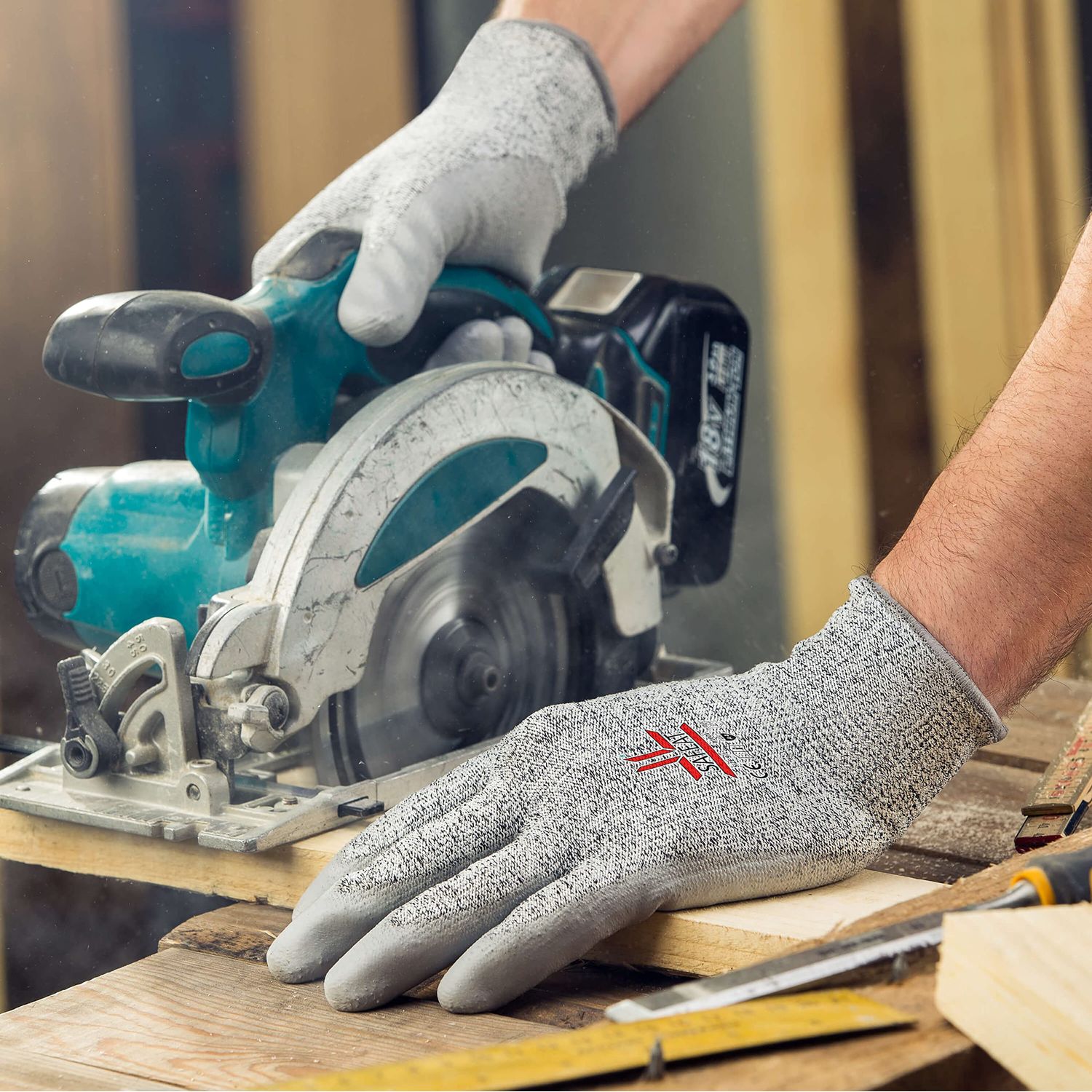 SAFEAT Safety Grip Work Gloves for Men and Women – Protective, Flexible, Cut Resistant, Comfortable PU Coated Palm. Complimentary Ebook Included. Size Large 1 Pair