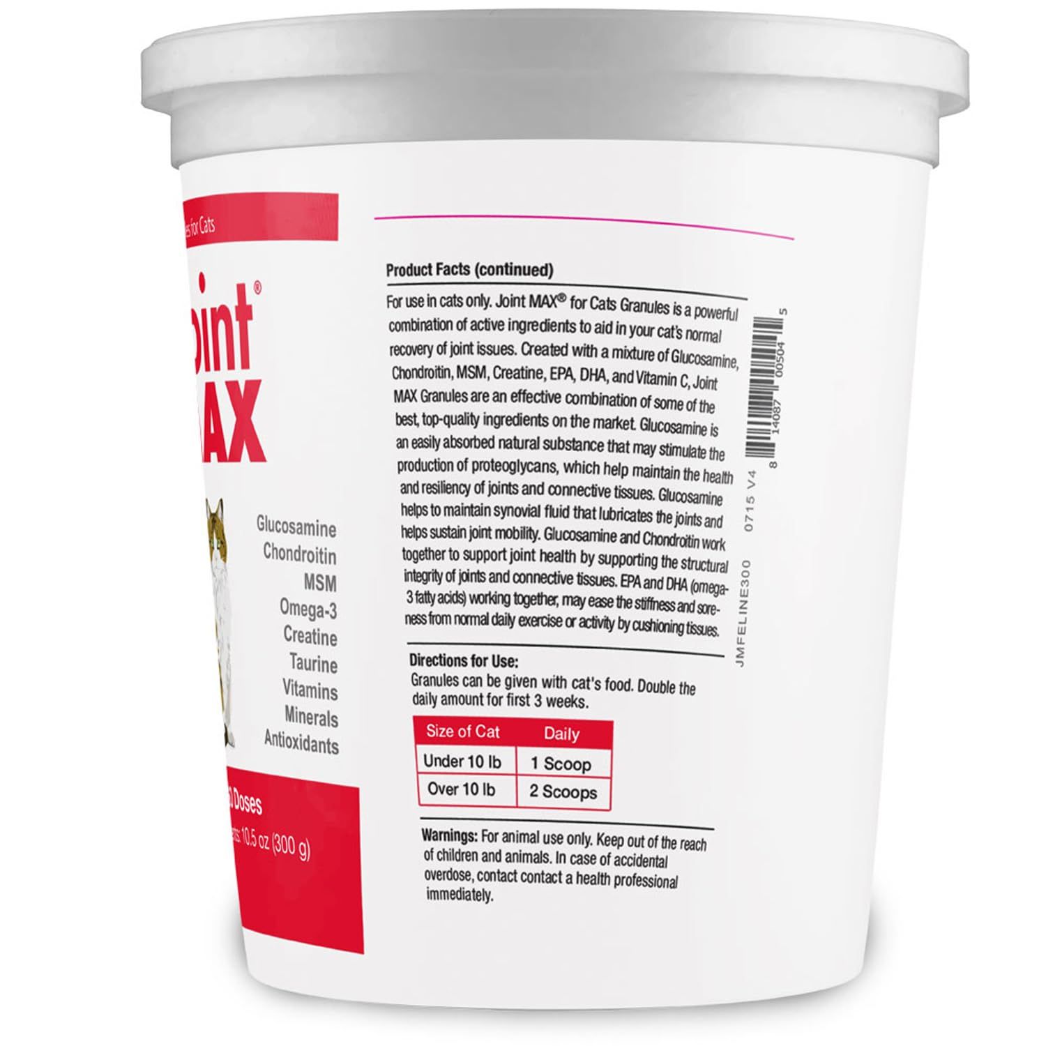 Joint MAX Granules for Cats - Vitamins, Minerals, Antioxidants - Glucosamine, Chondroitin - Chicken Flavor - Maximum Joint Health Supplement for Cats - 60 Doses