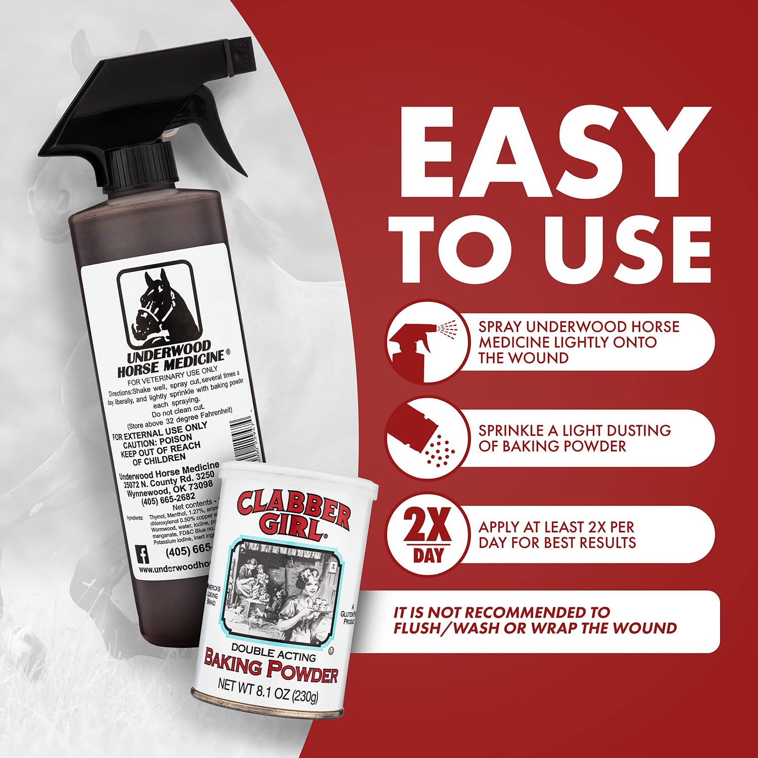 Topical Wound Spray Kit - 16 oz Refill Bottle w/Baking Powder, Funnel, Spray Trigger, & Shaker - Equine First Aid Kit Must-Have Antiseptic Spray for Wounds - Horse Wound Care for Equine & Animals
