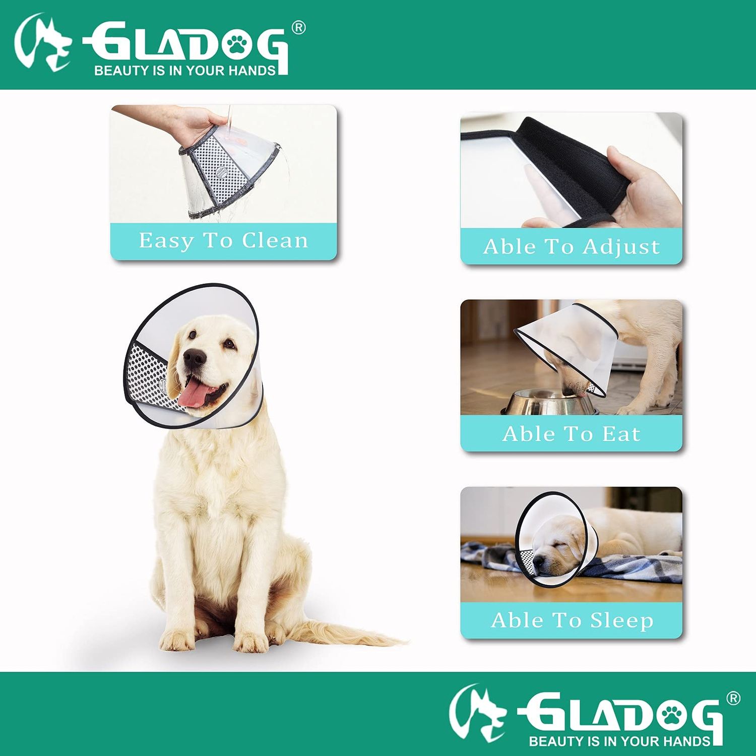 GLADOG Soft Dog Cone Collar, 3 PCS (XL is Only 1 PCS) Flexible Plastic Cone for Dogs After Surgery, Dog Recovery Collar, Adjustable E-Collar for Large/Medium/Small Dogs Cat, Comfy Elizabethan Collar
