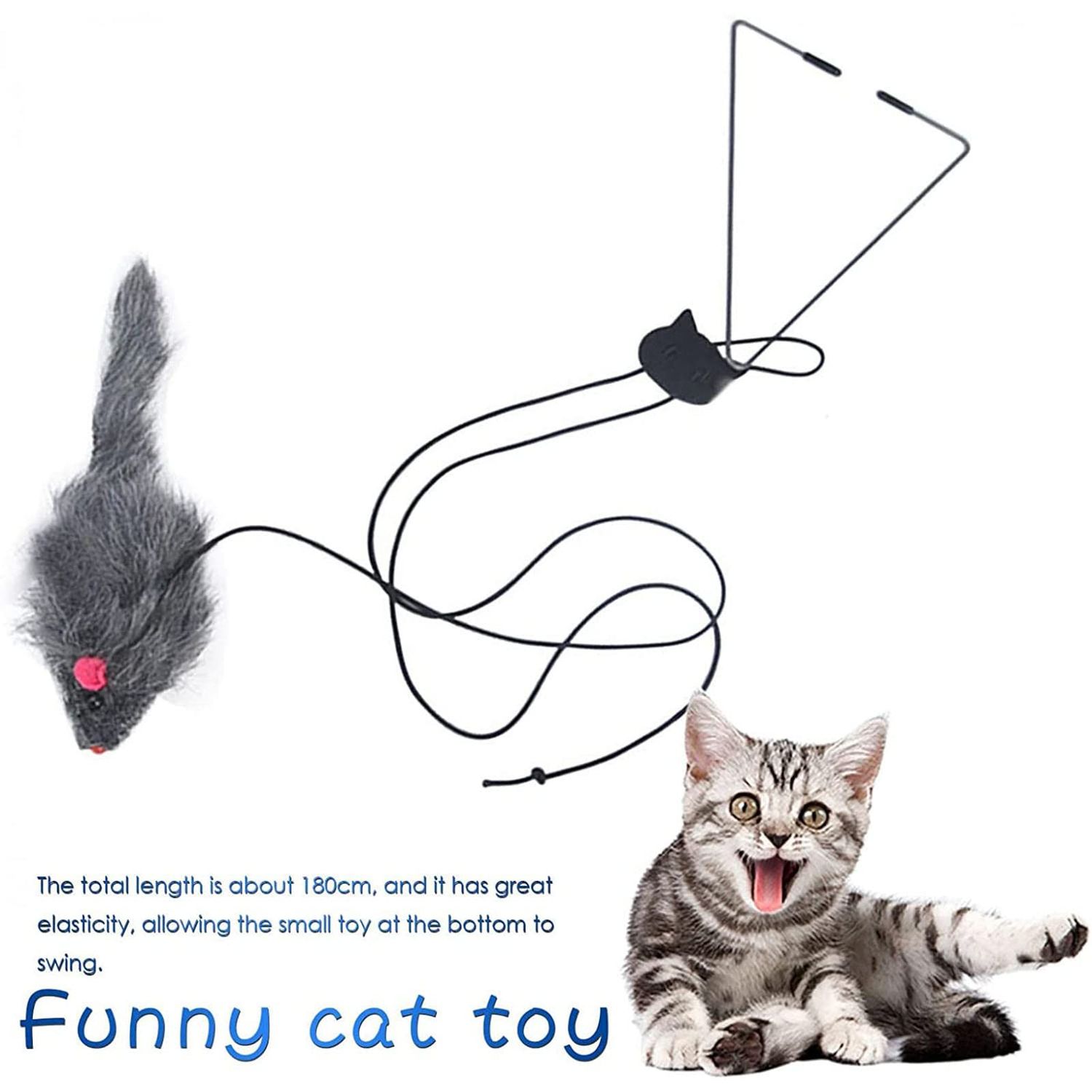 YUGYUJ Cat Toy Rope Mouse Play Supplies, Hanging Retractable Cat Catching Mouse Toy, Funny Door Hanging Bouncing Mouse Retractable Plush Mice Cat Interactive Toy (Black)