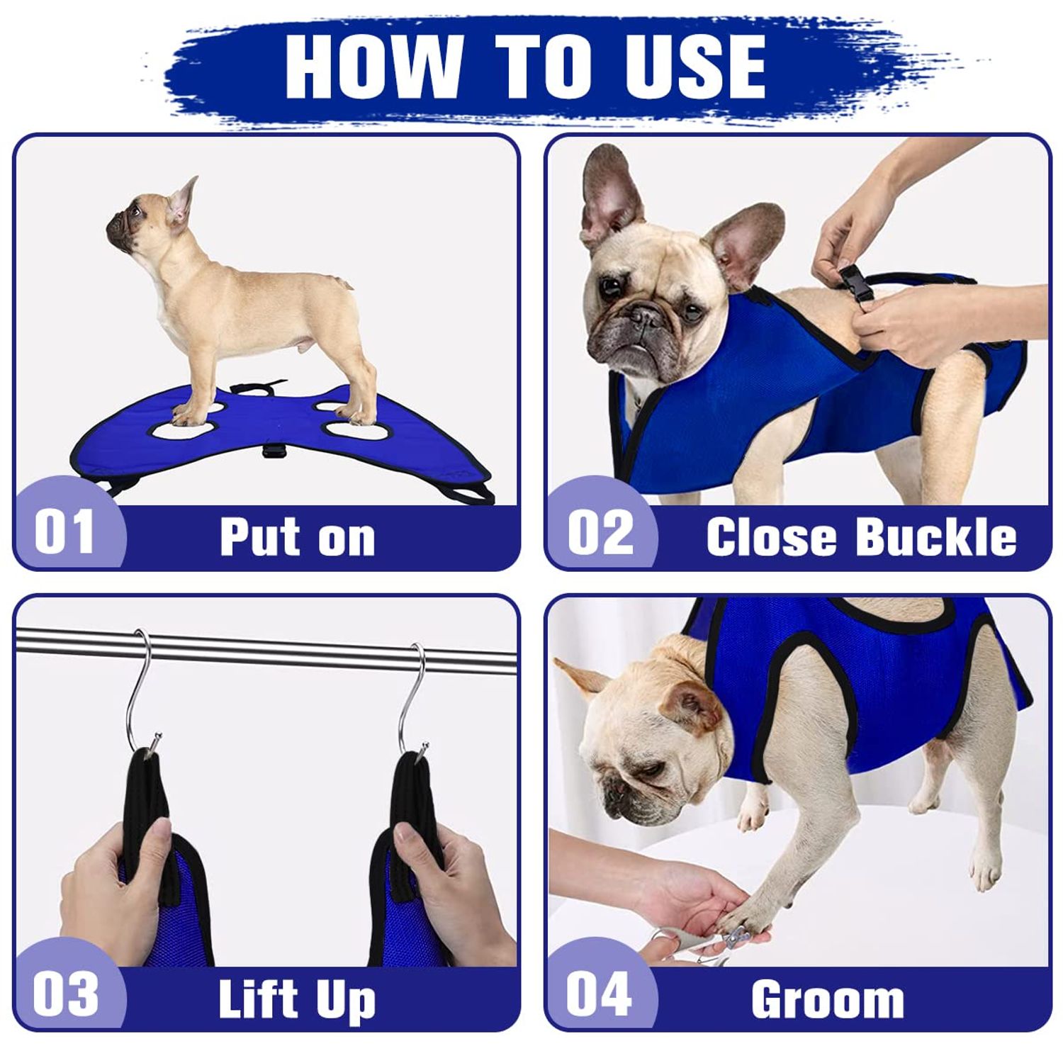 VBUY Dog Grooming Hammock Grooming Harness for Small Dogs Pet Grooming Hammock with Nail Clippers/Nail File/Comb Breathable Dog Nail Harness Hanging for Nail Trimming,Ear,Eye Care Home Grooming Set