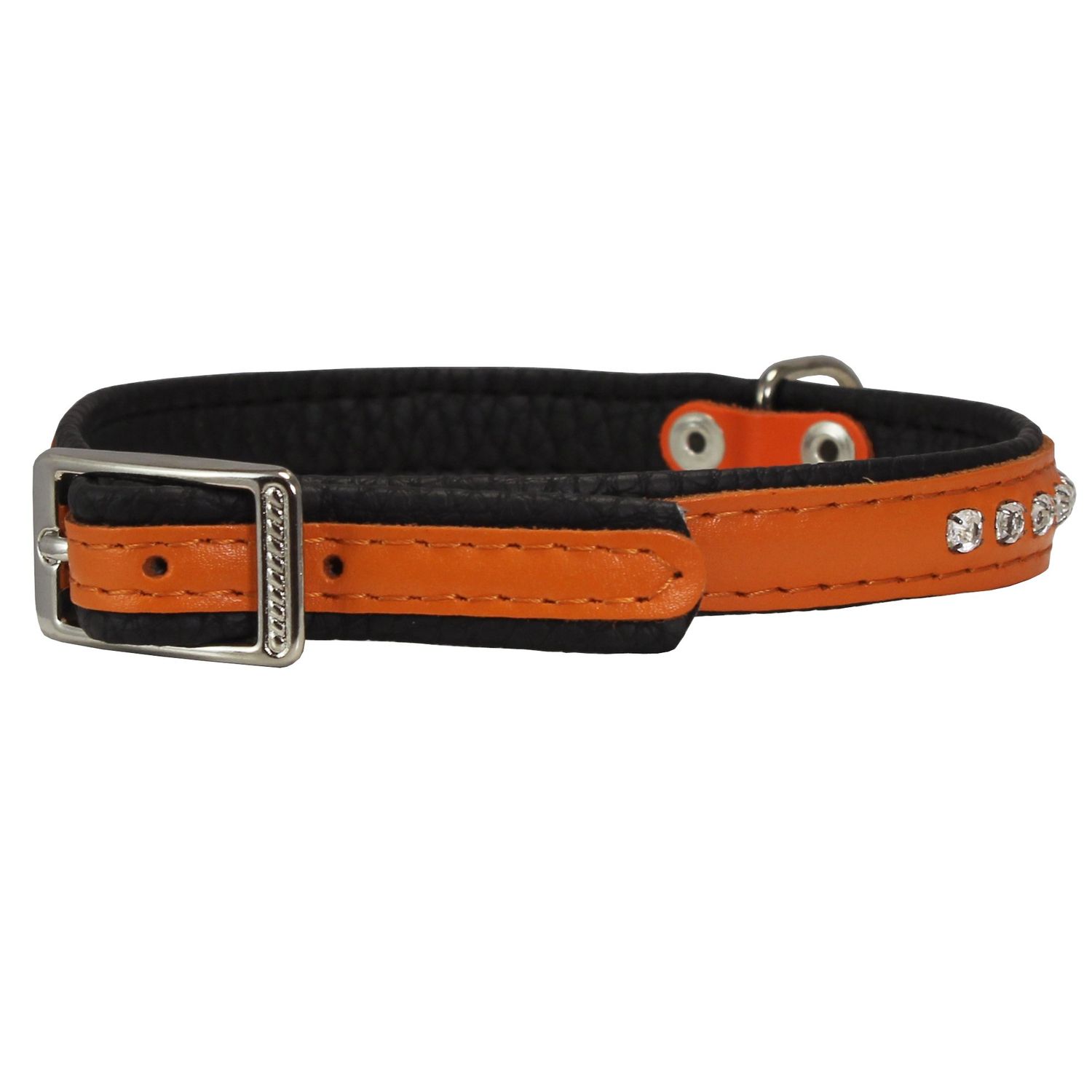 Dogs My Love Rhinestone Genuine Leather Dog Collar (Orange, 8"-9.5" Neck)