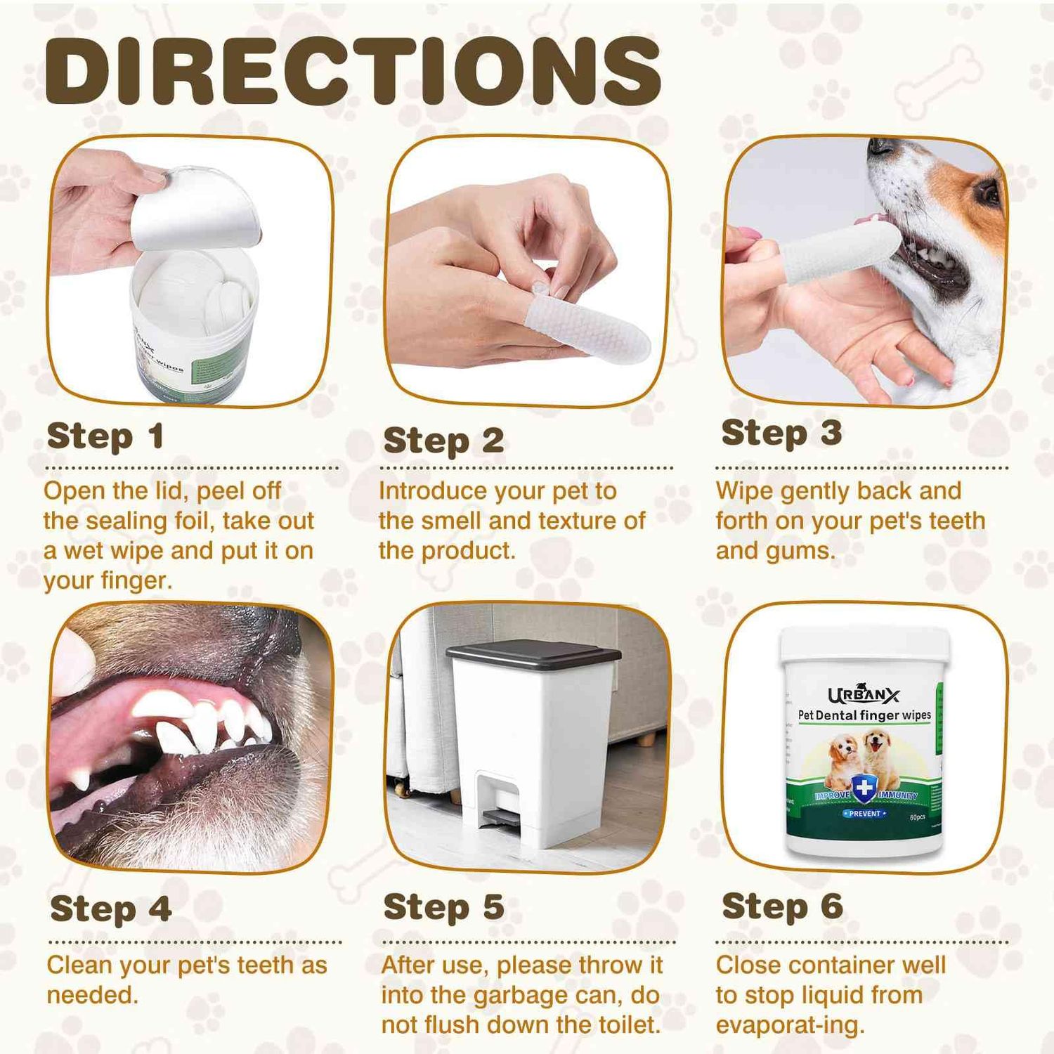 UrbanX Teeth Cleaning Wipes for Irish Water Spaniel and Other Sporting Dogs, Remove Bad Breath, Plaque, and Tartar Buildup, No-Rinse Disposable Finger Toothbrush, Gentle Gum Care Pet Wipes, 60 Count