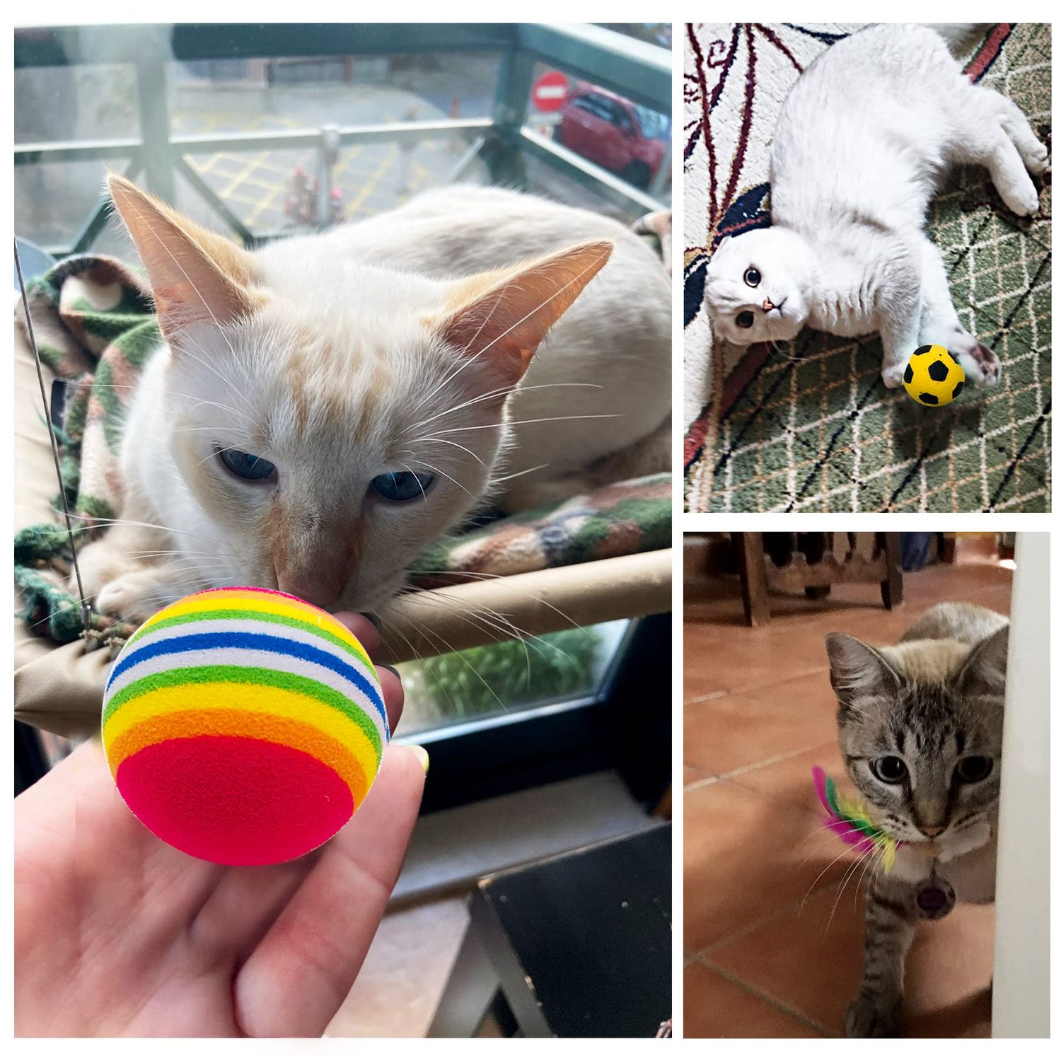PET SHOW 20Pcs Cats Toys Interactive Kitten Ball Toys Assortments Variety Pack for Indoor Cats Mice Feather Sparkle Crinkle Ball Bells Spring